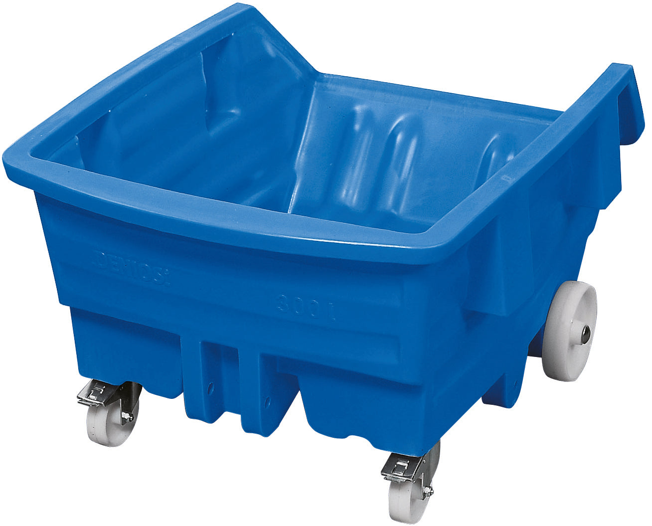 Wagonnet à bascule en polyéthylène bleu avec roulettes, 750 litres, 1560x925x1150, polyéthylène