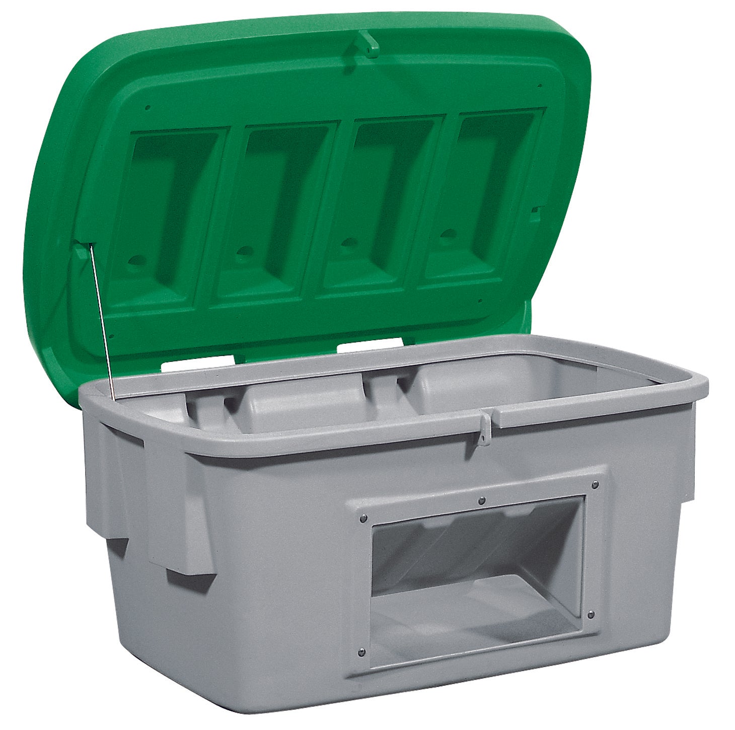 Grit container PE with dispensing hatch green, 200 L, polyethylen