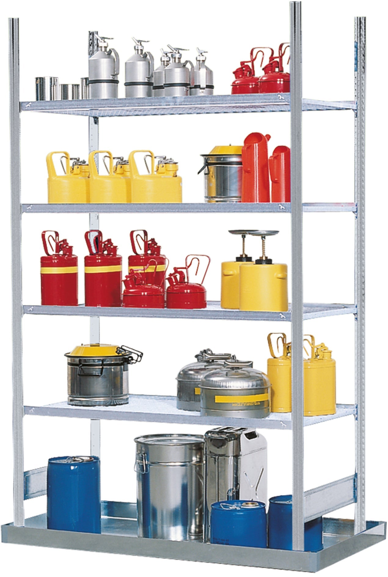 Gefahrstoffregal Typ REG-B mit 4 Gitterrosten+1 Wanne 1360x725x2000, Stahl verzinkt