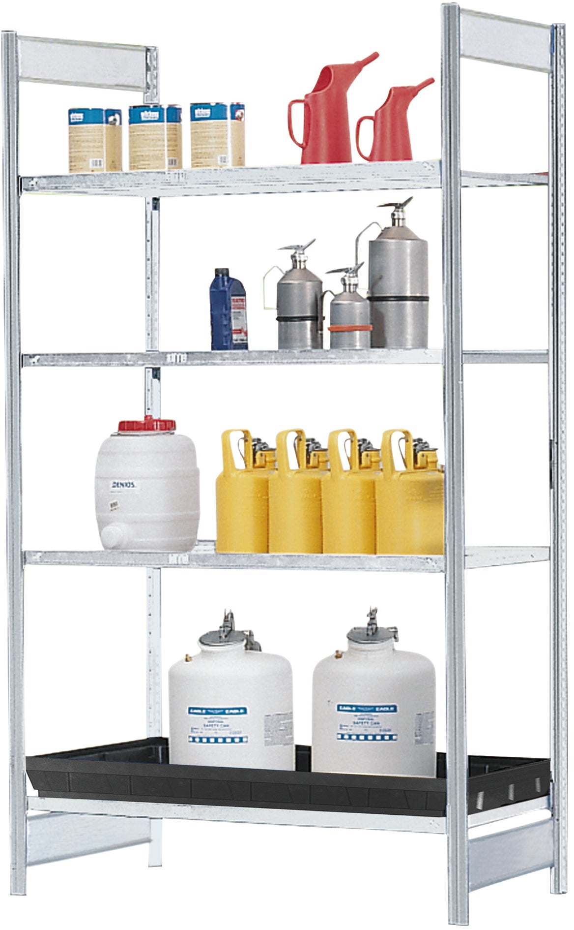 Gefahrstoffregal Typ RSG-V mit 3 Giro, 1 Wanne (36 L) 1360x640x2000, Stahl verzinkt