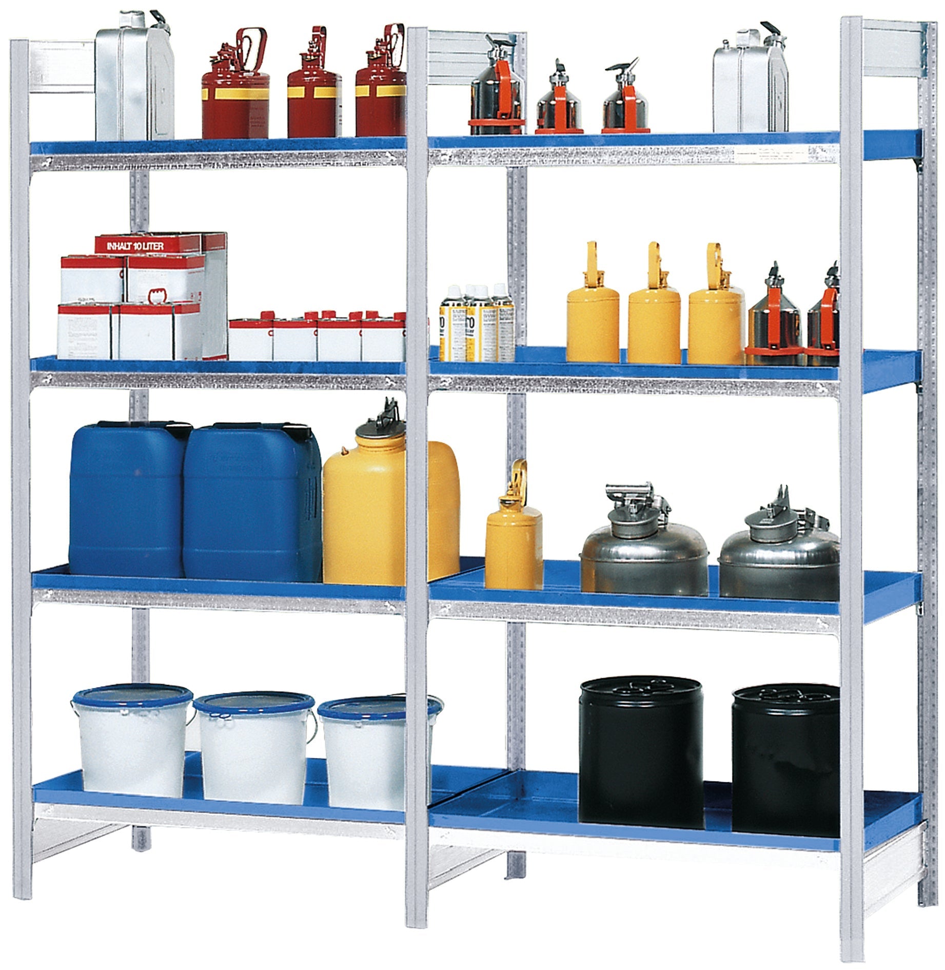 Gefahrstoffregal Typ RWW mit 4 Wannen (30 L) 1060x640x2000, Stahl verzinkt