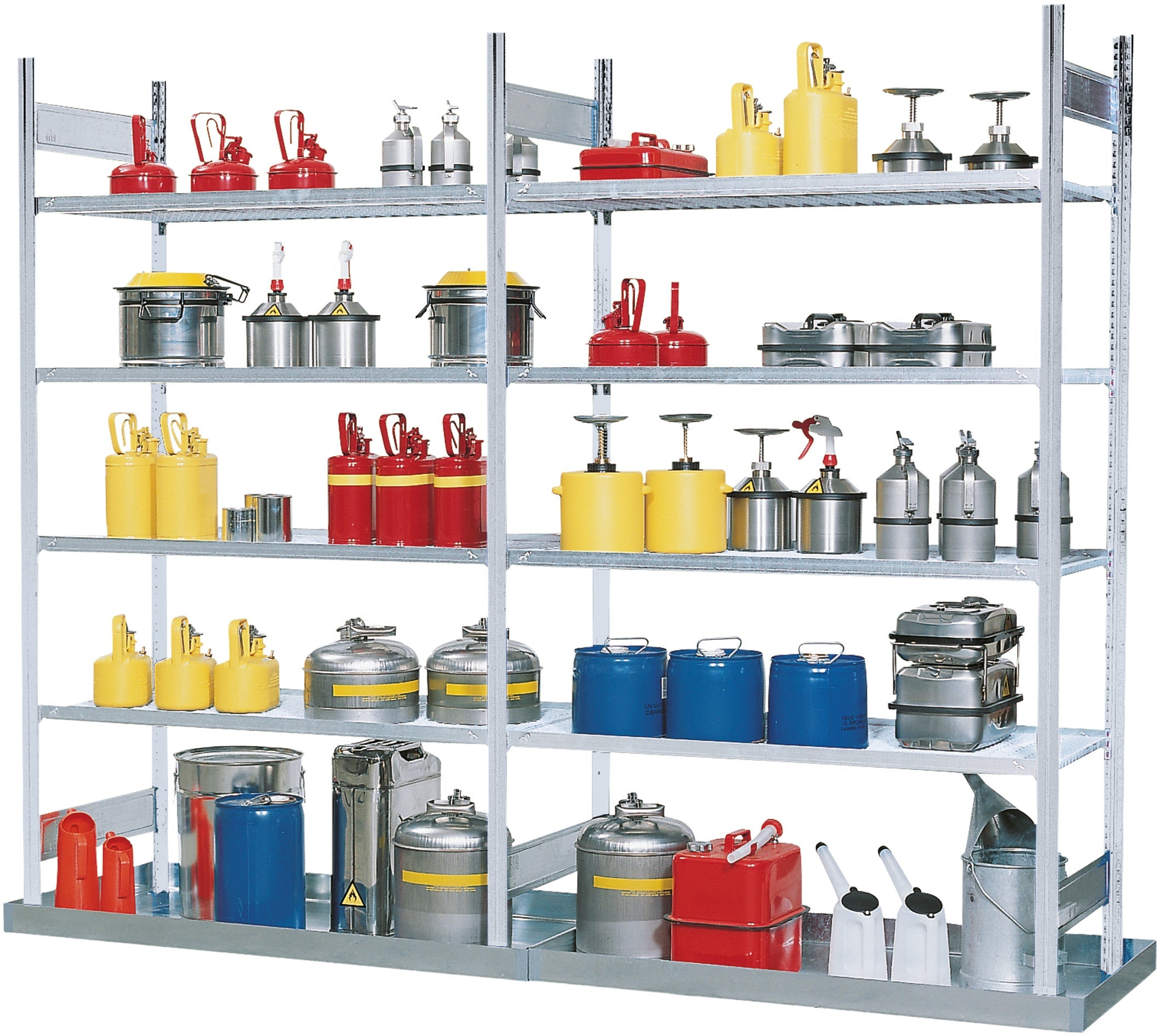 Gefahrstoffregal Typ REG-B mit 4 Gitterrosten+1 Wanne 1360x525x2000, Stahl verzinkt