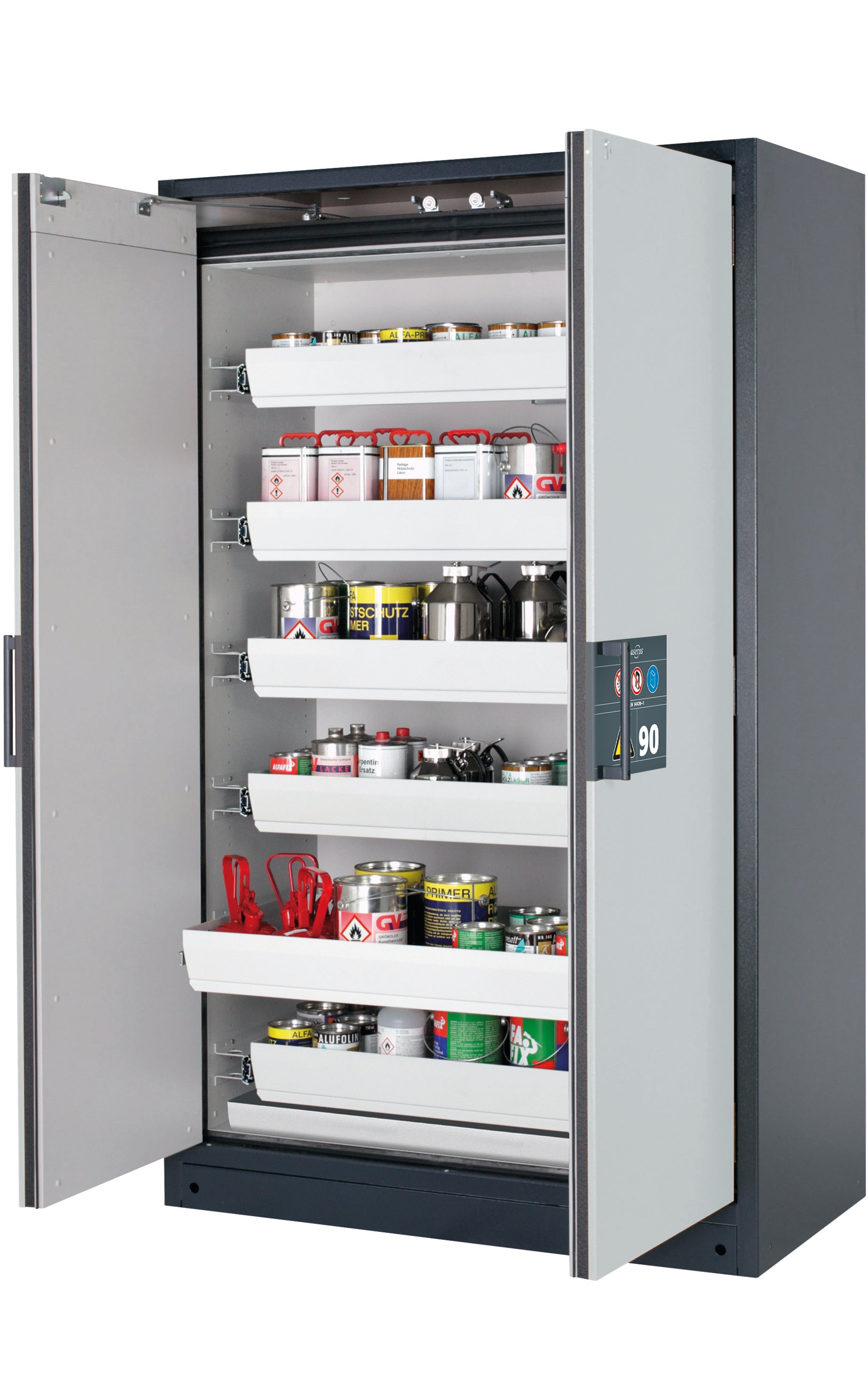 Type 90 safety storage cabinet Q-CLASSIC-90 model Q90.195.120 in light grey RAL 7035 with 6x drawer (standard) (sheet steel),