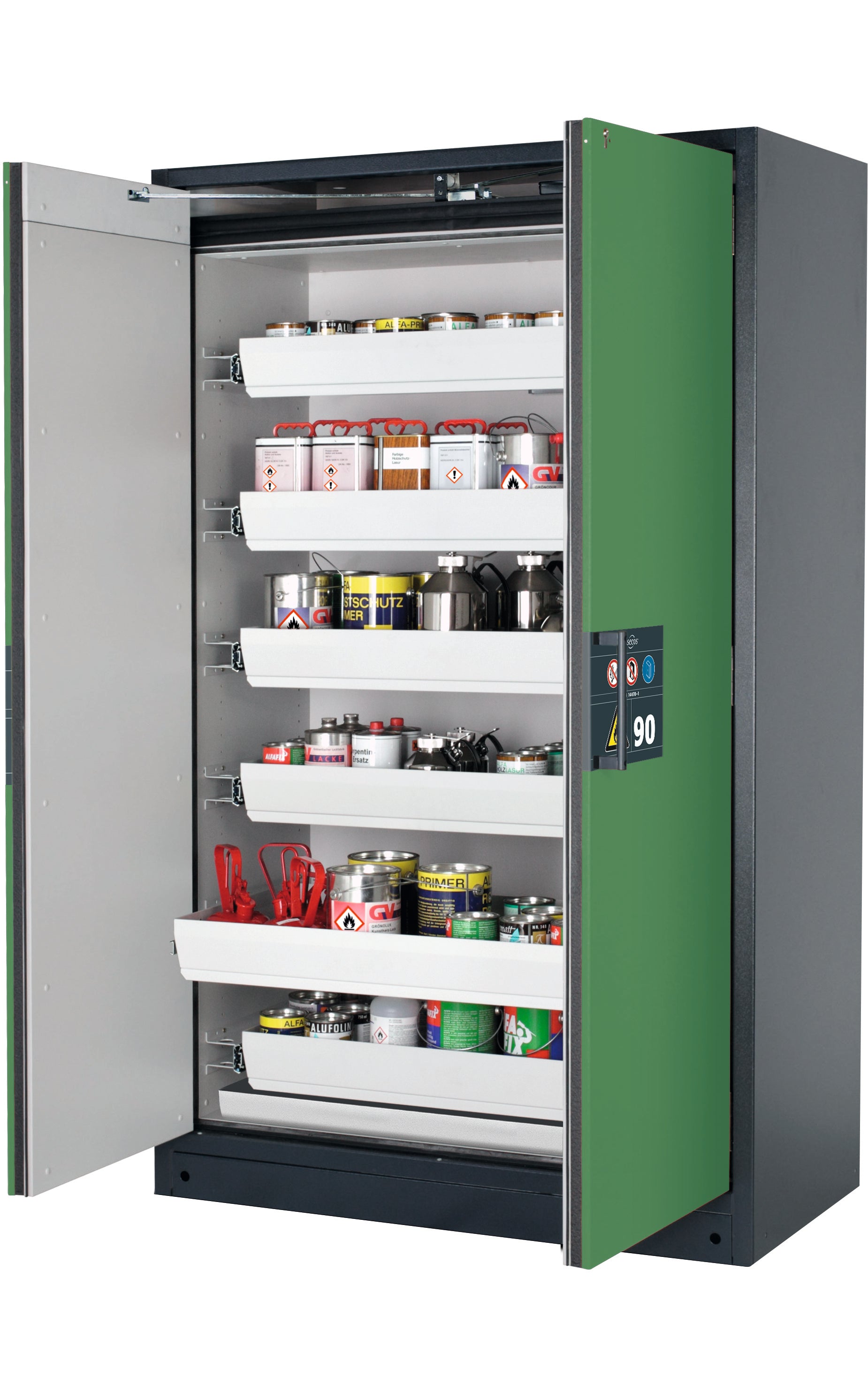 Type 90 Armoires de sécurité Q-PEGASUS modèle Q90.195.120.WDAC en vert réséda RAL 6011 avec 6x bacs coulissants standard (tôle d'acier)