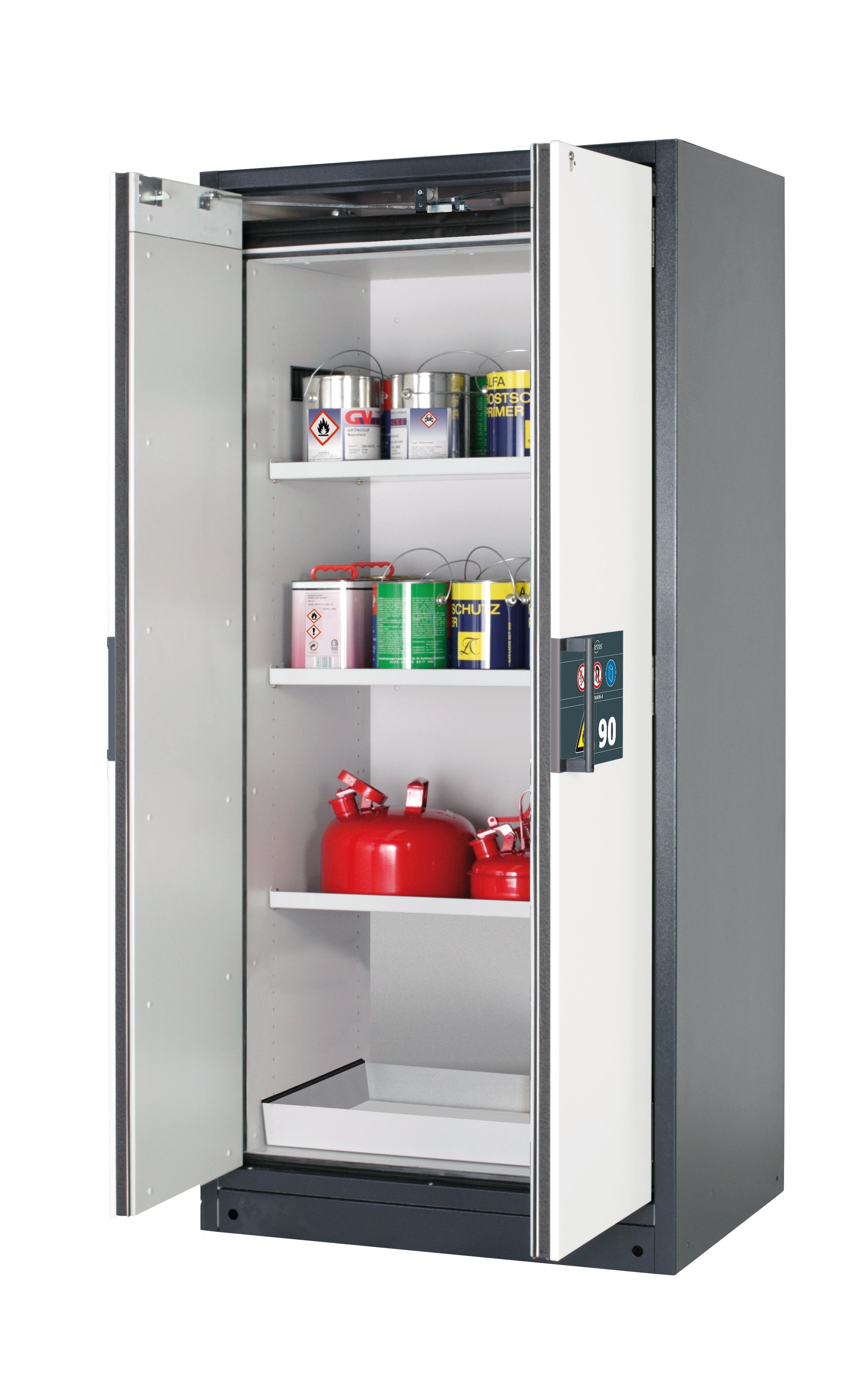 Typ 90 Sicherheitsschrank Q-PEGASUS-90 Modell Q90.195.090.WDAC in reinweiss RAL 9010 mit 3x Fachboden Standard (Stahlblech)