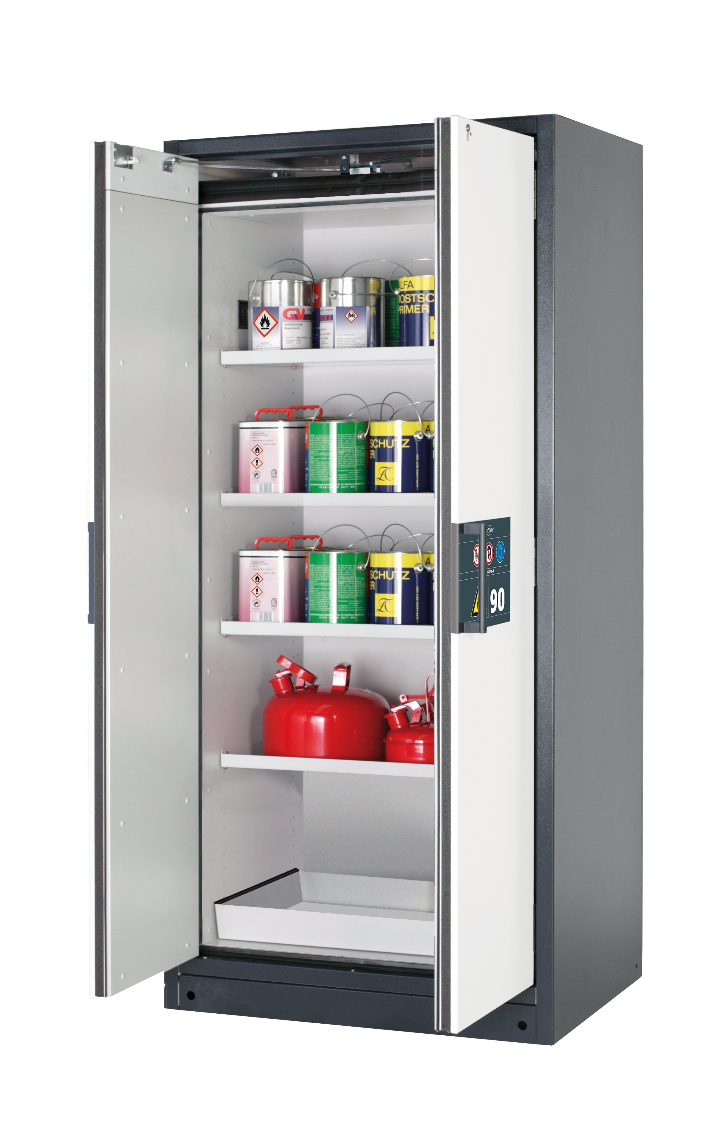 Typ 90 Sicherheitsschrank Q-PEGASUS-90 Modell Q90.195.090.WDAC in reinweiss RAL 9010 mit 4x Fachboden Standard (Stahlblech)