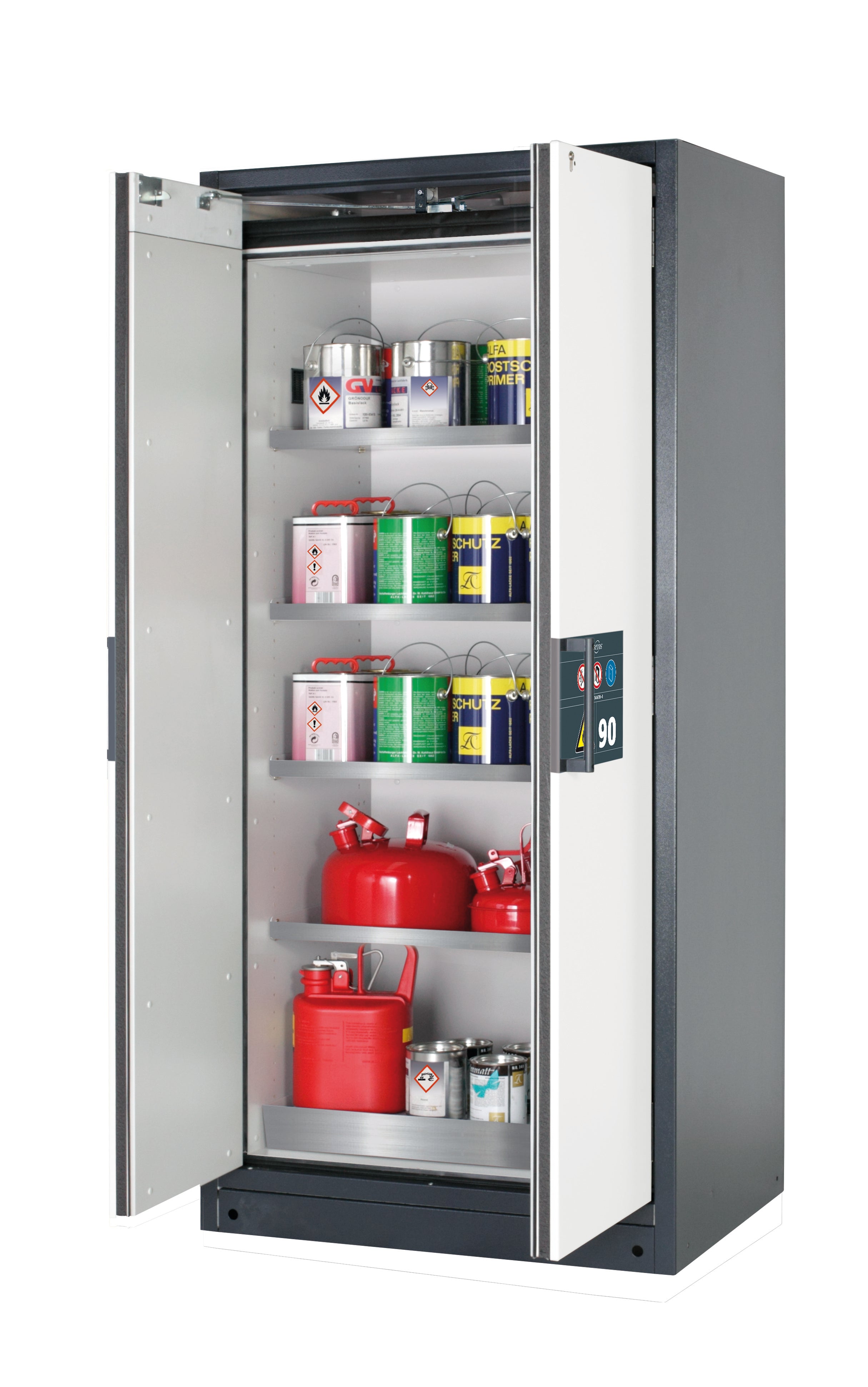 Typ 90 Sicherheitsschrank Q-PEGASUS-90 Modell Q90.195.090.WDAC in reinweiss RAL 9010 mit 4x Fachboden Standard (Edelstahl 1.4301)