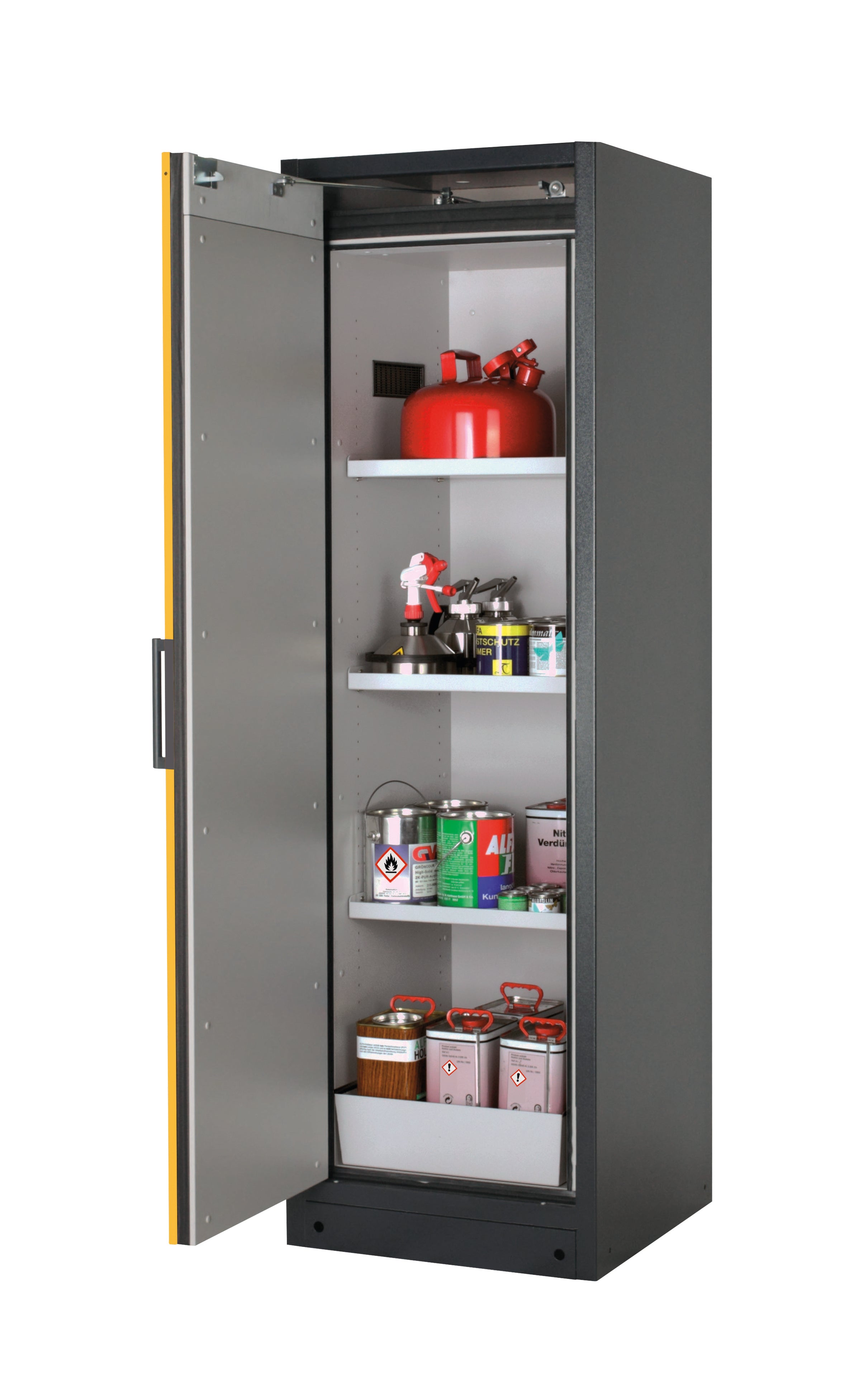 Typ 90 Sicherheitsschrank Q-CLASSIC-90 Modell Q90.195.060 in sicherheitsgelb RAL 1004 mit 3x Fachboden Standard (Stahlblech)
