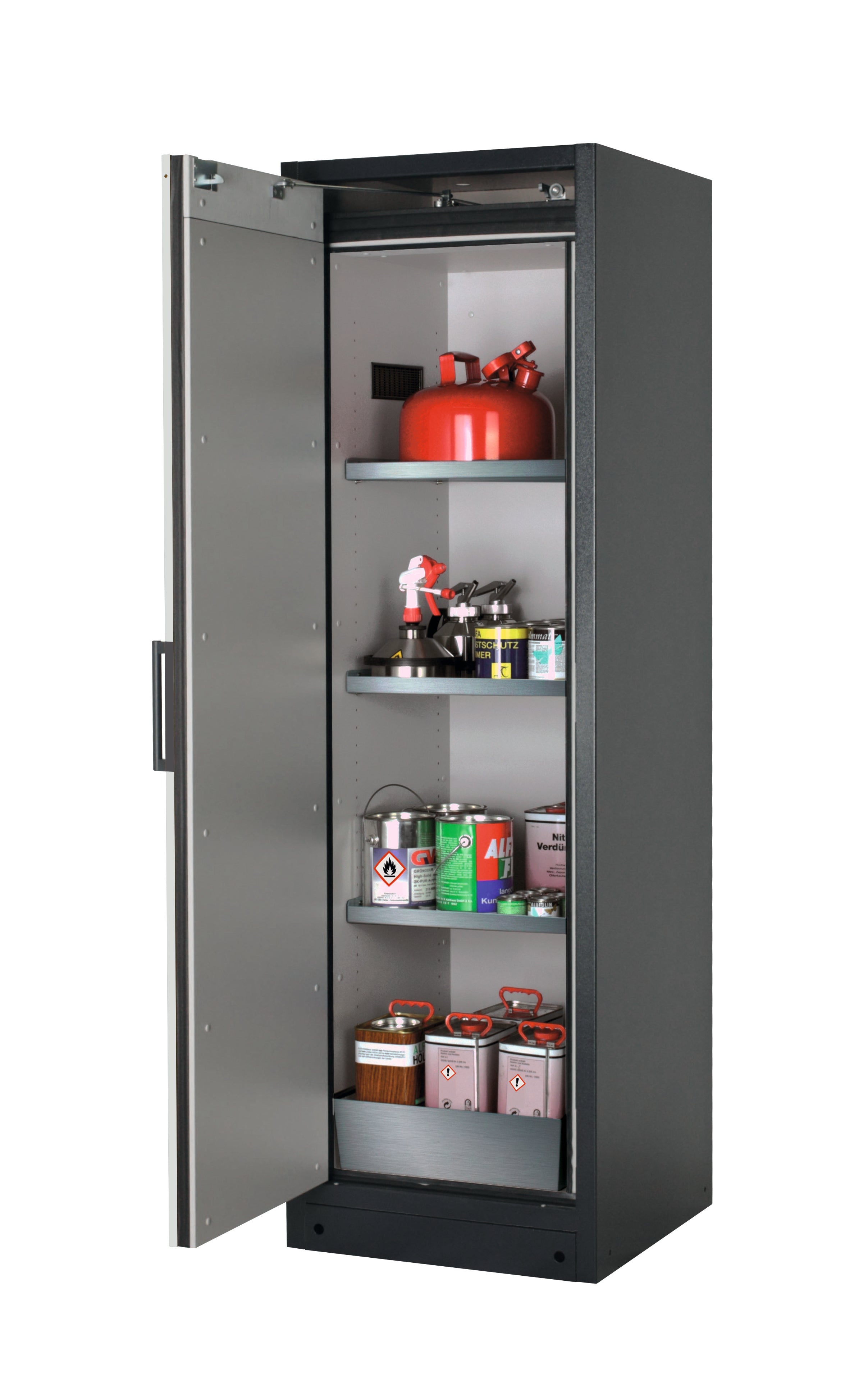 Typ 90 Sicherheitsschrank Q-CLASSIC-90 Modell Q90.195.060 in lichtgrau RAL 7035 mit 3x Fachboden Standard (Edelstahl 1.4301)
