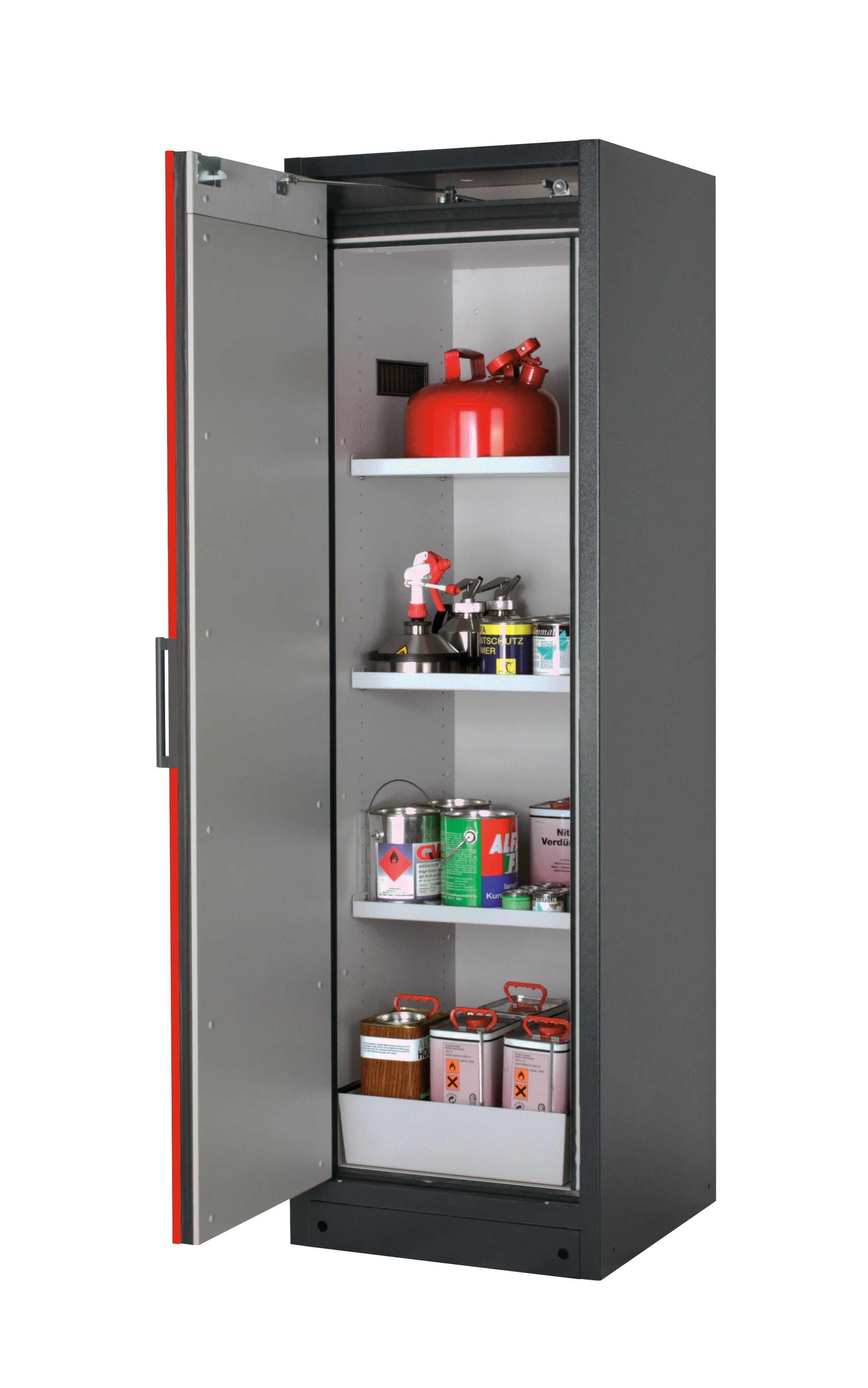 Typ 90 Sicherheitsschrank Q-CLASSIC-90 Modell Q90.195.060 in verkehrsrot RAL 3020 mit 3x Fachboden Standard (Stahlblech)