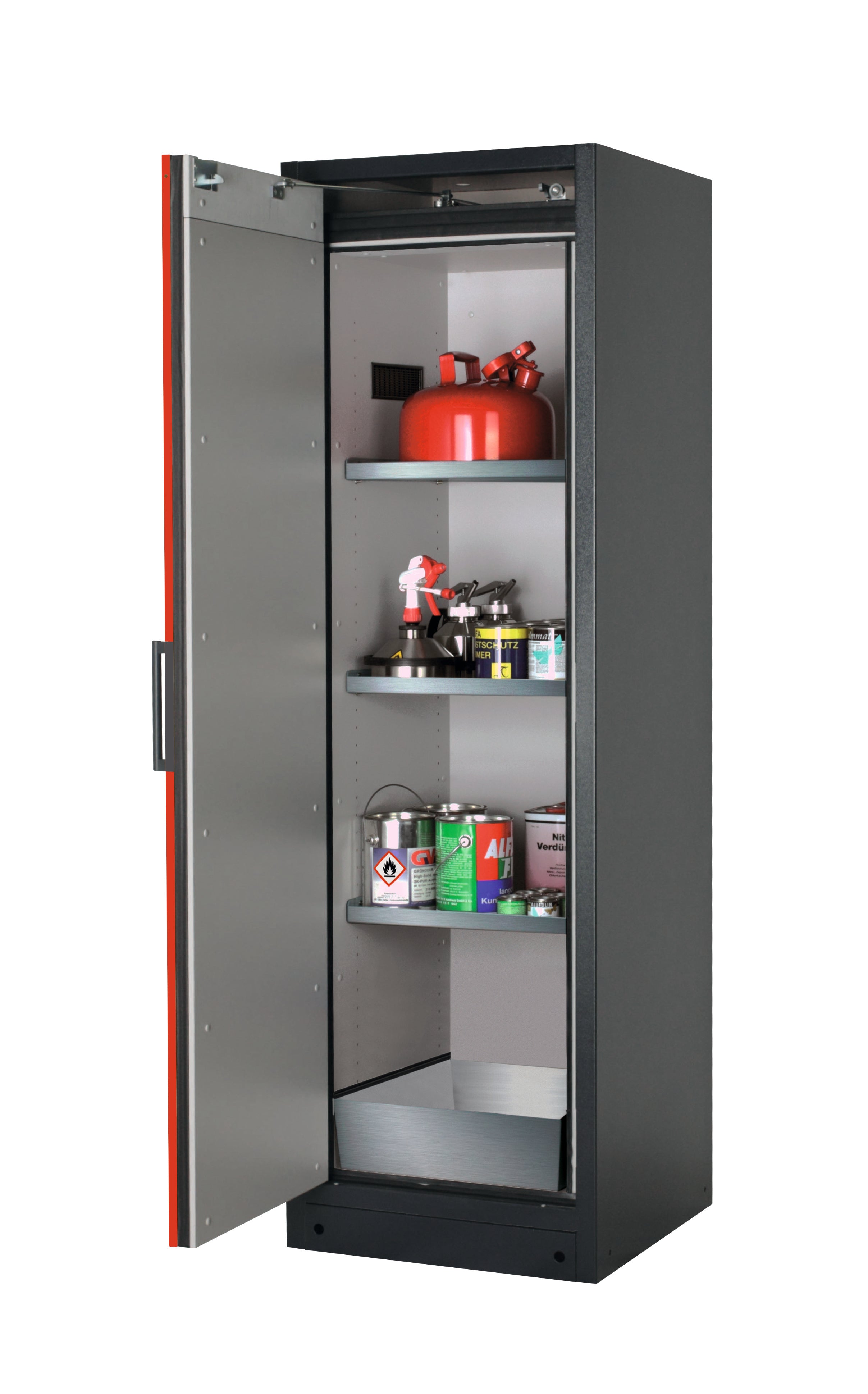Typ 90 Sicherheitsschrank Q-CLASSIC-90 Modell Q90.195.060 in verkehrsrot RAL 3020 mit 3x Fachboden Standard (Edelstahl 1.4301)