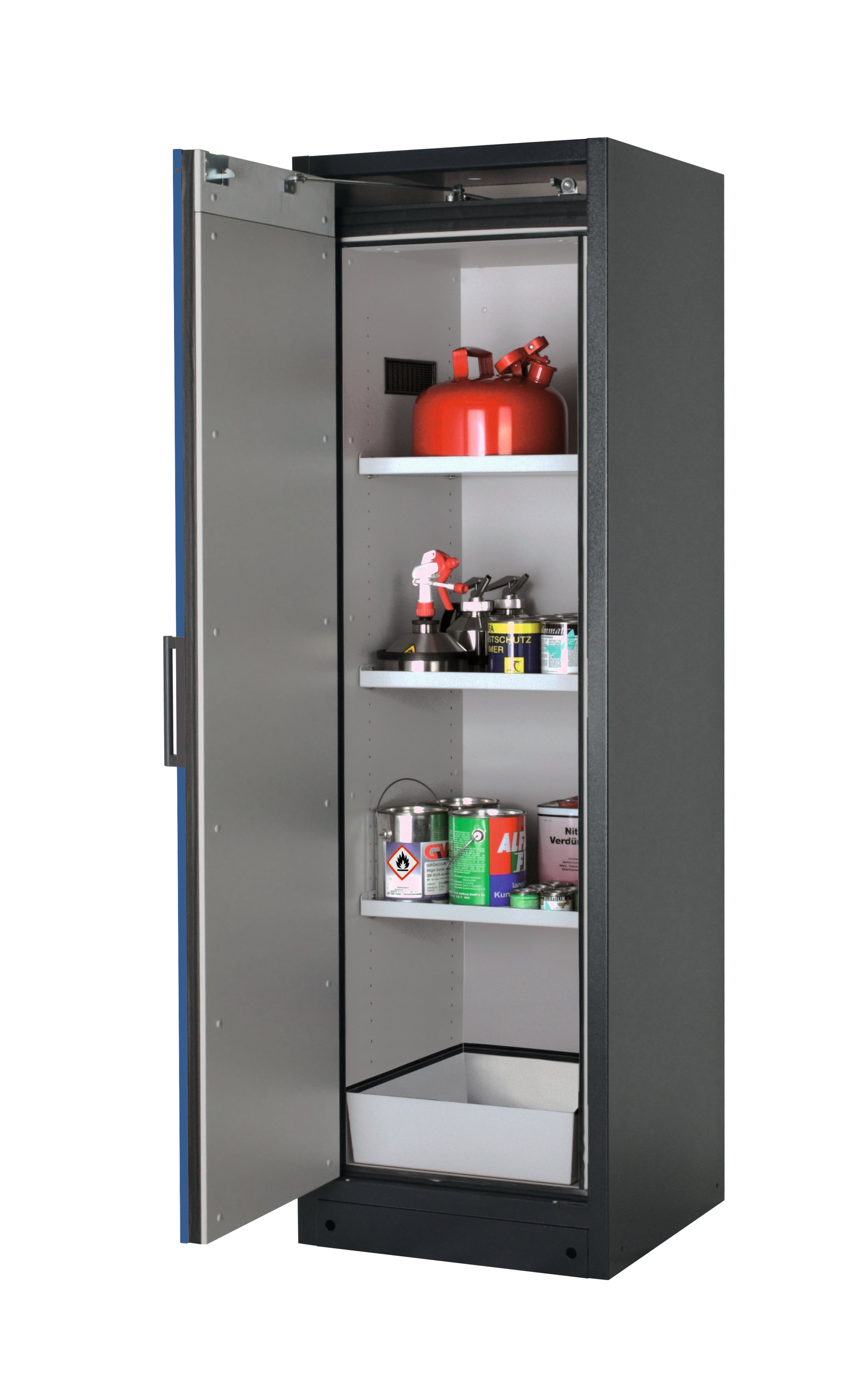 Typ 90 Sicherheitsschrank Q-CLASSIC-90 Modell Q90.195.060 in enzianblau RAL 5010 mit 3x Fachboden Standard (Stahlblech)