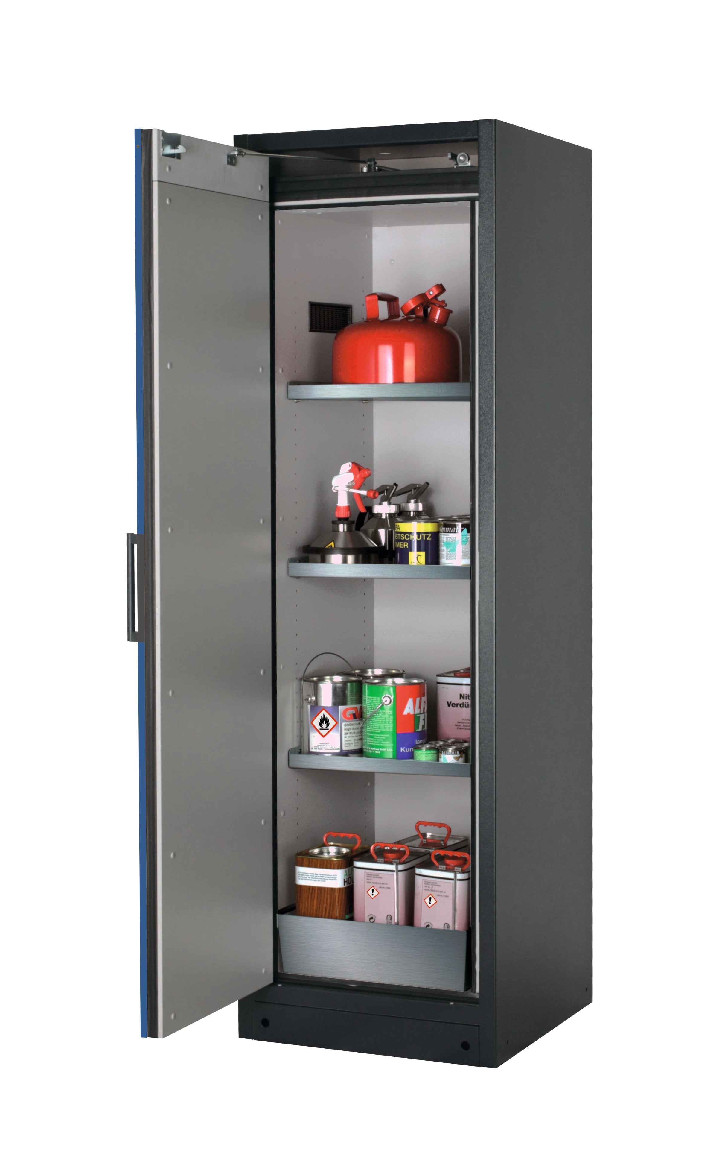 Typ 90 Sicherheitsschrank Q-CLASSIC-90 Modell Q90.195.060 in enzianblau RAL 5010 mit 3x Fachboden Standard (Edelstahl 1.4301)