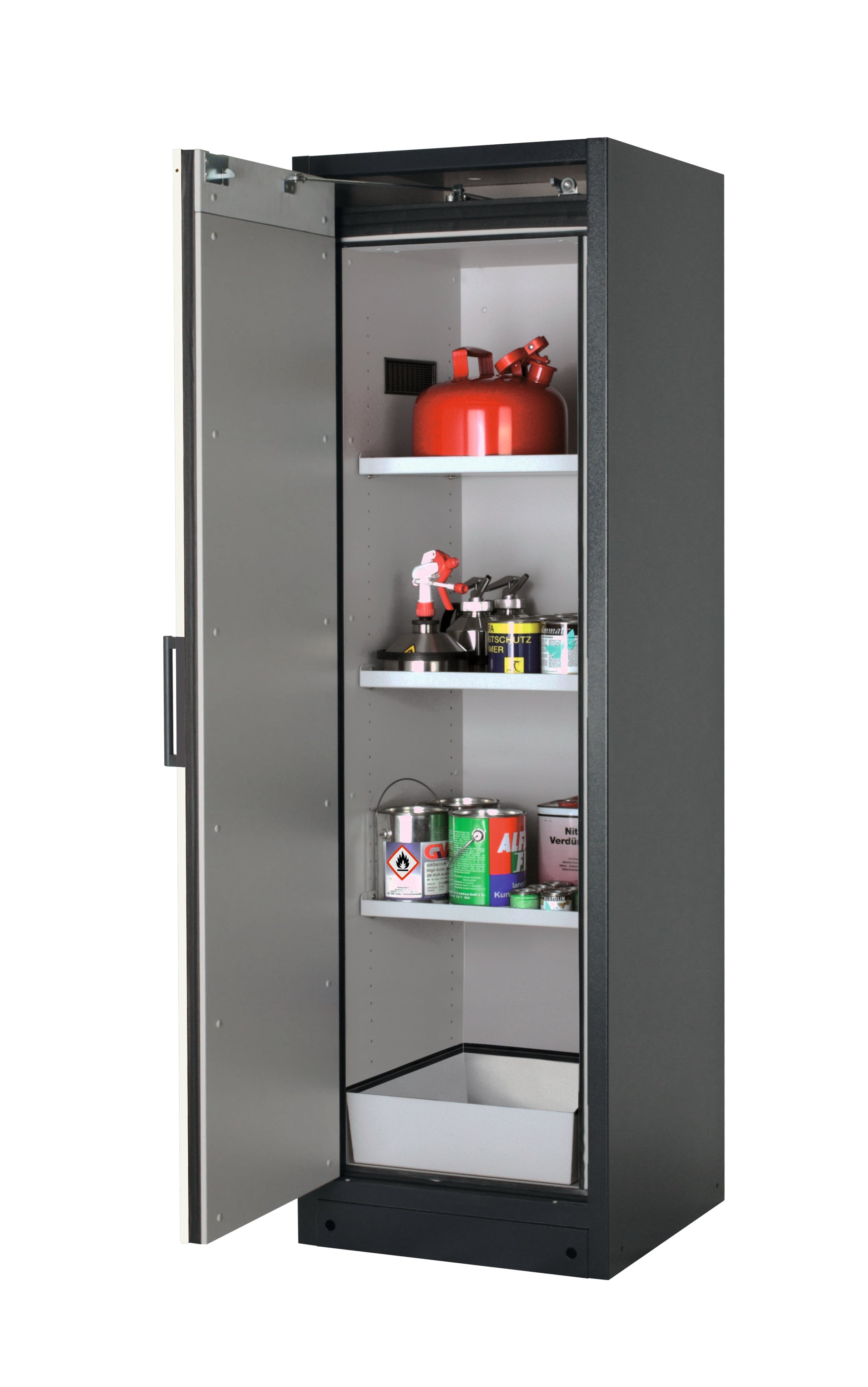 Typ 90 Sicherheitsschrank Q-CLASSIC-90 Modell Q90.195.060 in asecos Silber mit 3x Fachboden Standard (Stahlblech)