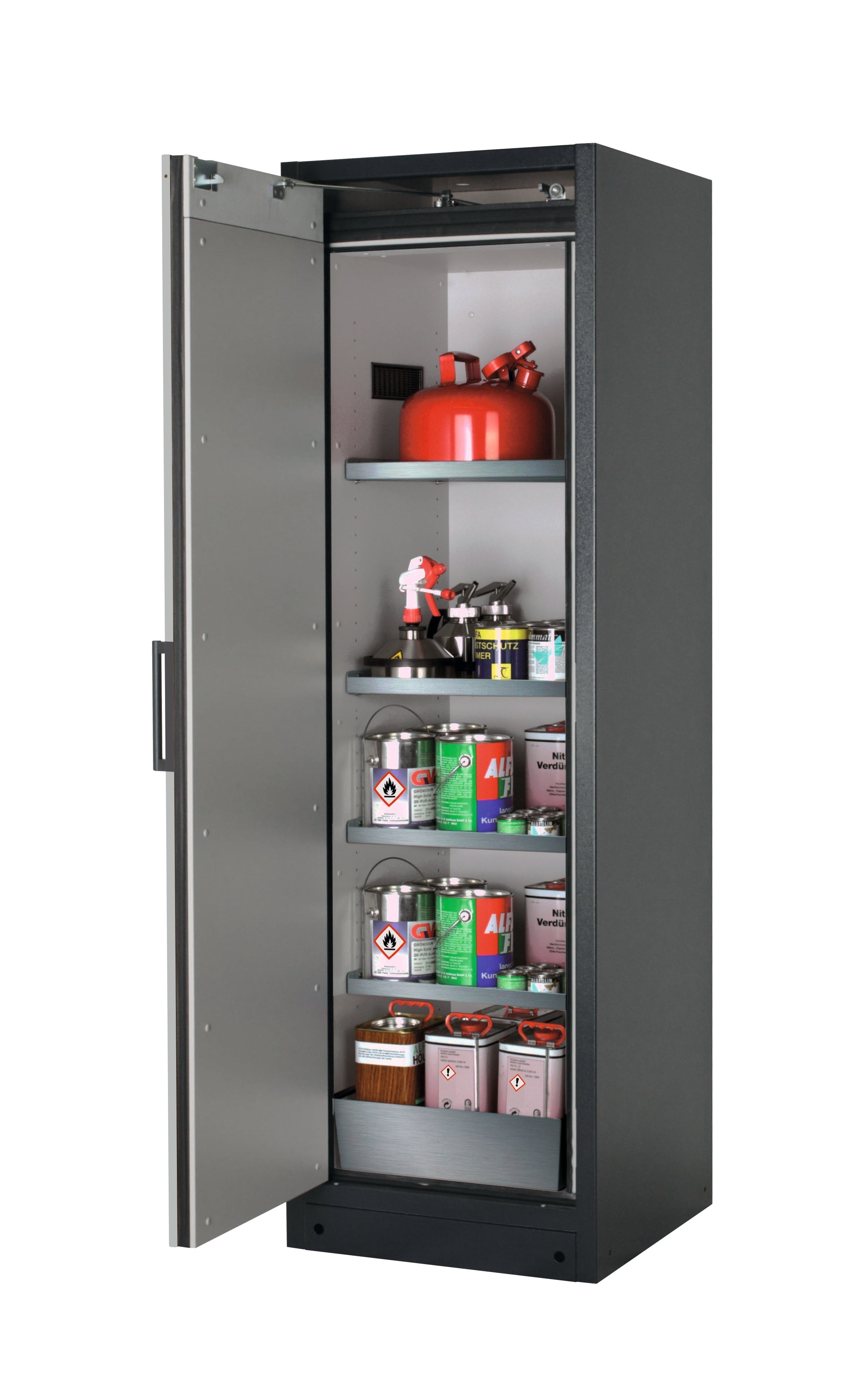 Type 90 safety storage cabinet Q-PEGASUS-90 model Q90.195.060.WDAC in pure white RAL 9010 with 4x shelf standard (stainless steel 1.4301),