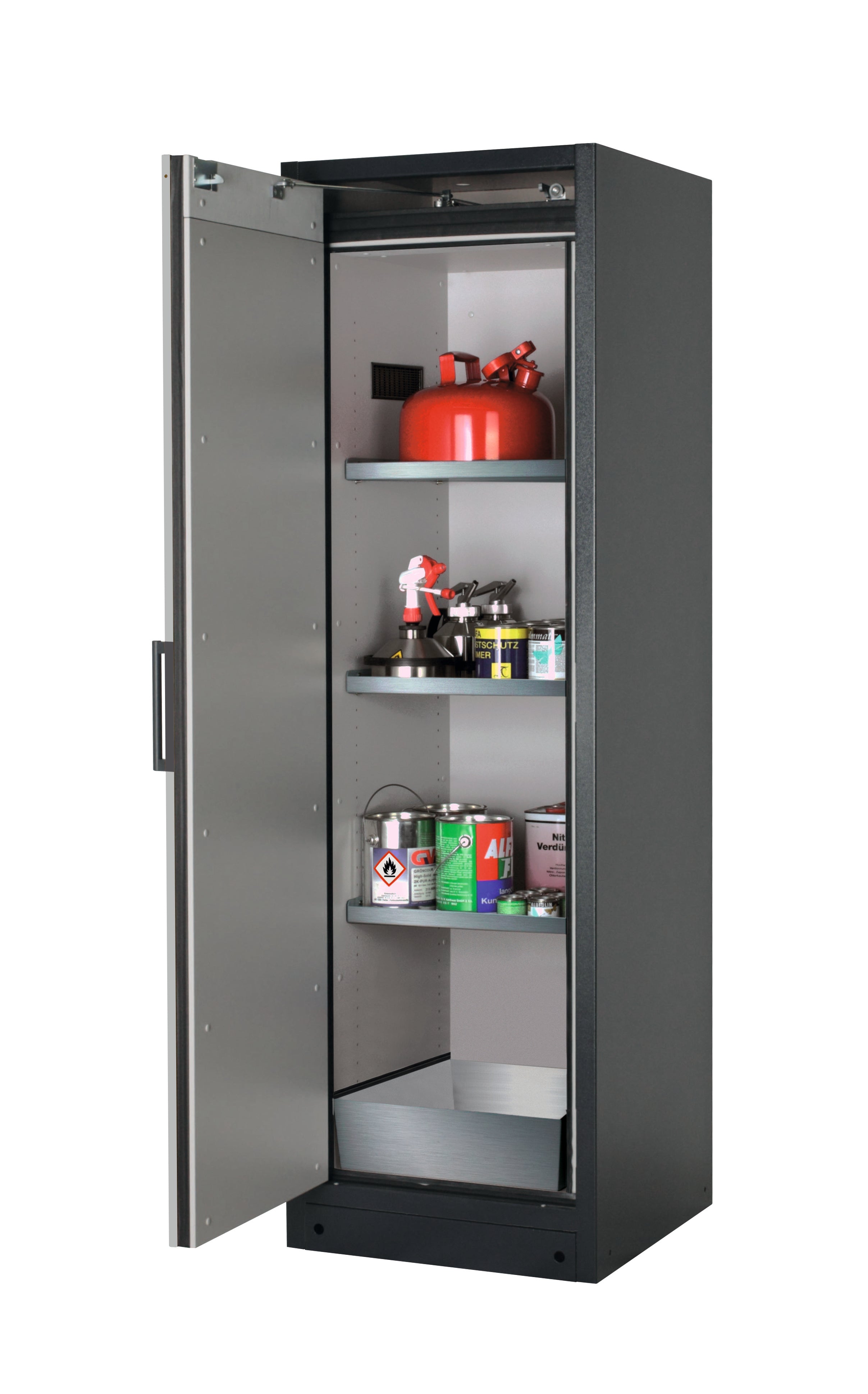 Type 90 safety storage cabinet Q-PEGASUS-90 model Q90.195.060.WDAC in pure white RAL 9010 with 3x shelf standard (stainless steel 1.4301),