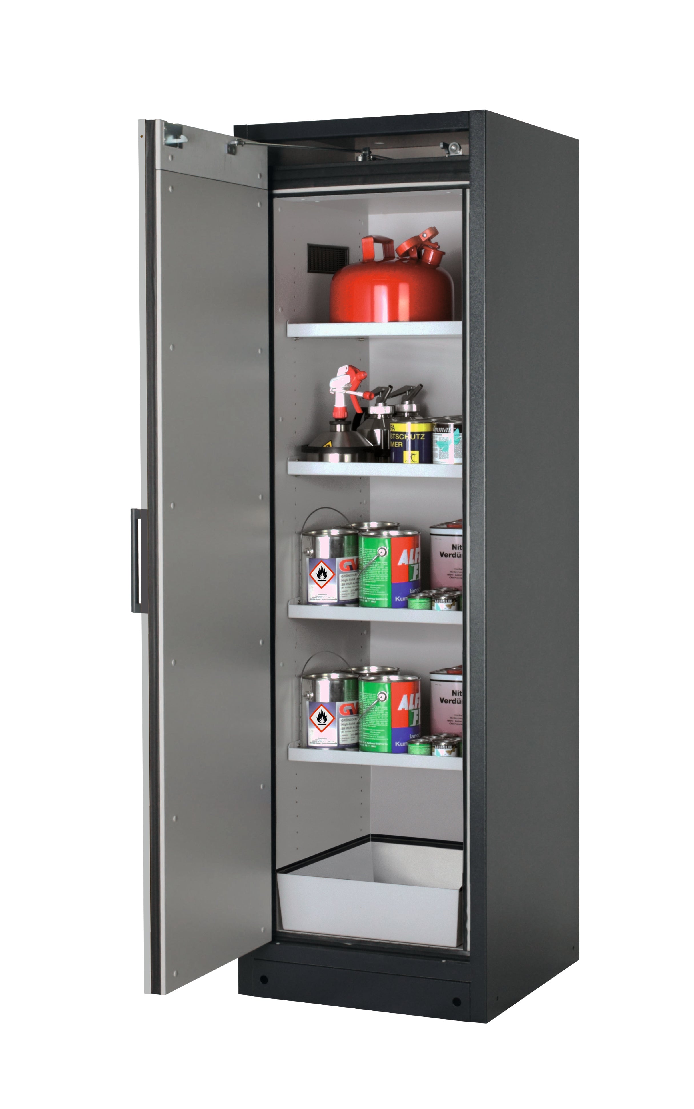 Type 90 safety storage cabinet Q-PEGASUS-90 model Q90.195.060.WDAC in pure white RAL 9010 with 4x shelf standard (sheet steel),