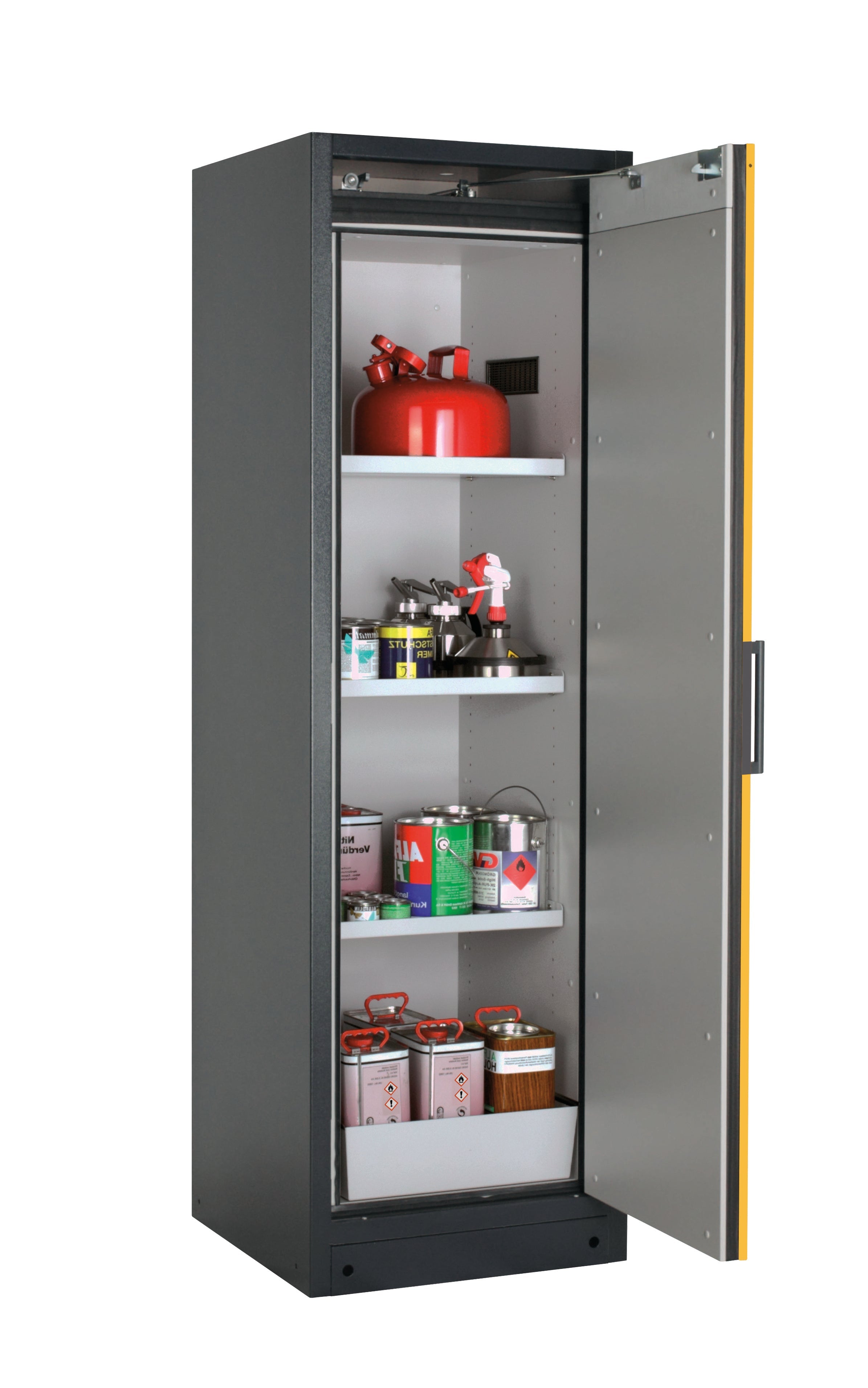 Typ 90 Sicherheitsschrank Q-PEGASUS-90 Modell Q90.195.060.WDACR in sicherheitsgelb RAL 1004 mit 3x Fachboden Standard (Stahlblech)
