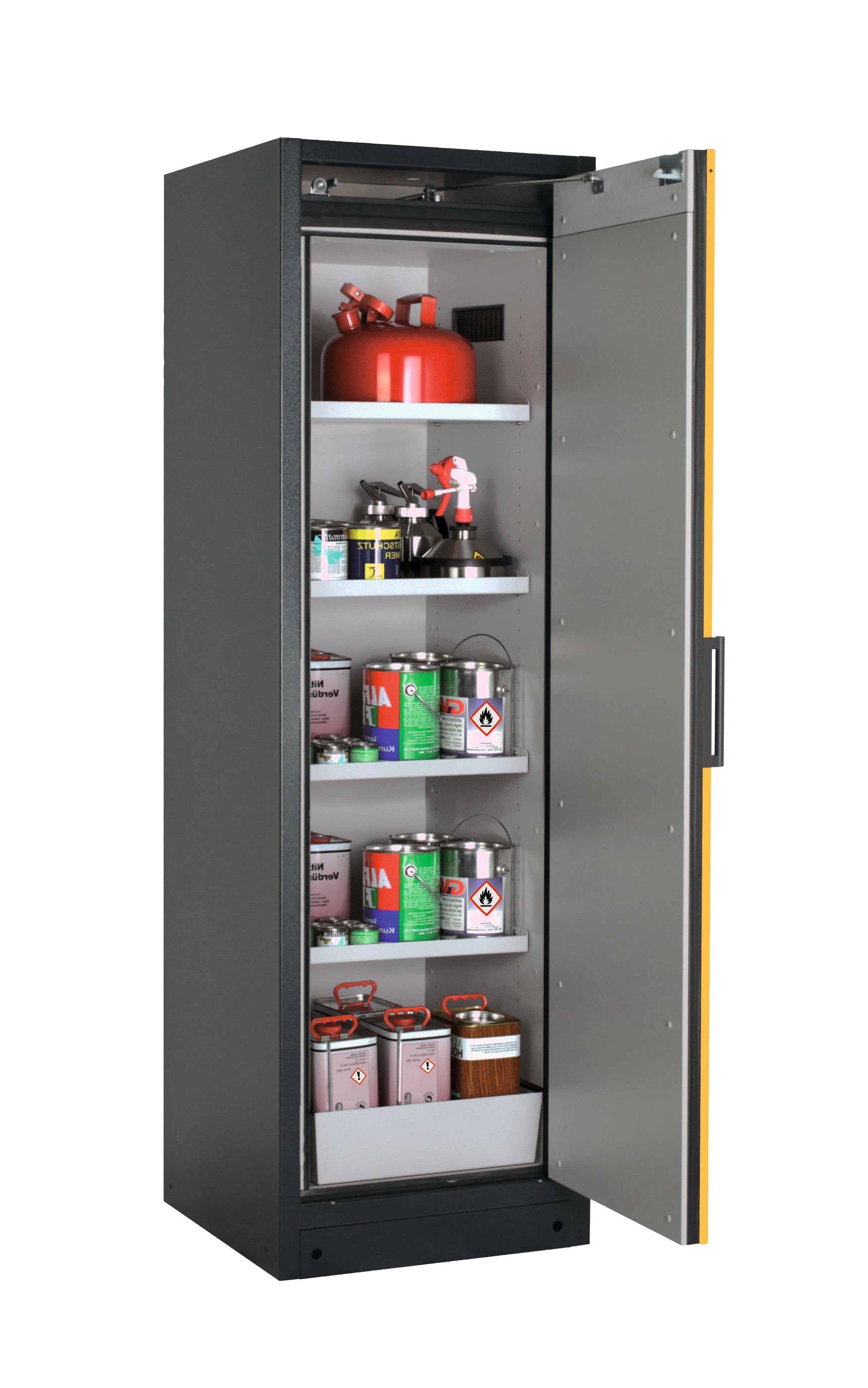 Typ 90 Sicherheitsschrank Q-PEGASUS-90 Modell Q90.195.060.WDACR in sicherheitsgelb RAL 1004 mit 4x Fachboden Standard (Stahlblech)