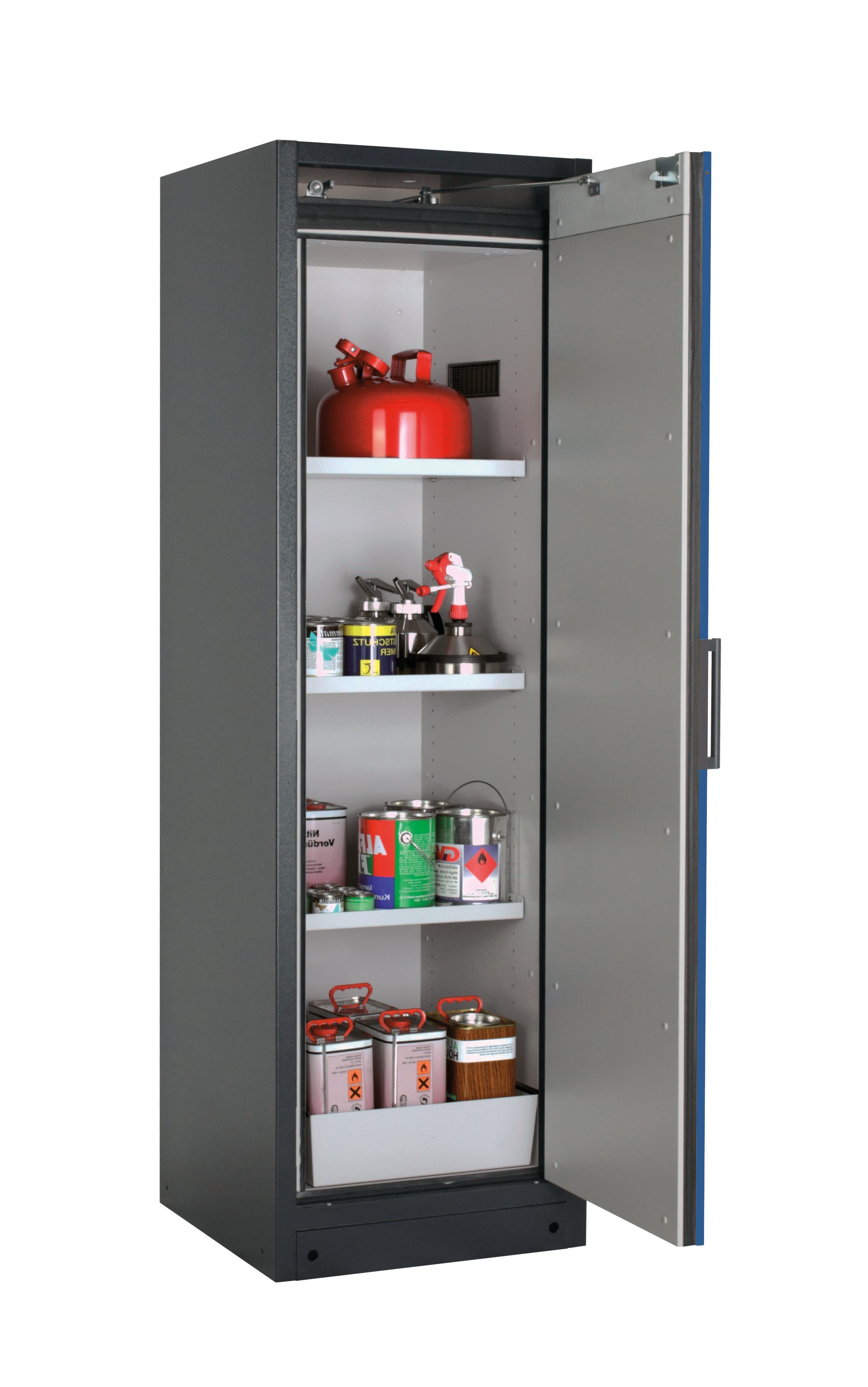 Typ 90 Sicherheitsschrank Q-PEGASUS-90 Modell Q90.195.060.WDACR in enzianblau RAL 5010 mit 3x Fachboden Standard (Stahlblech)