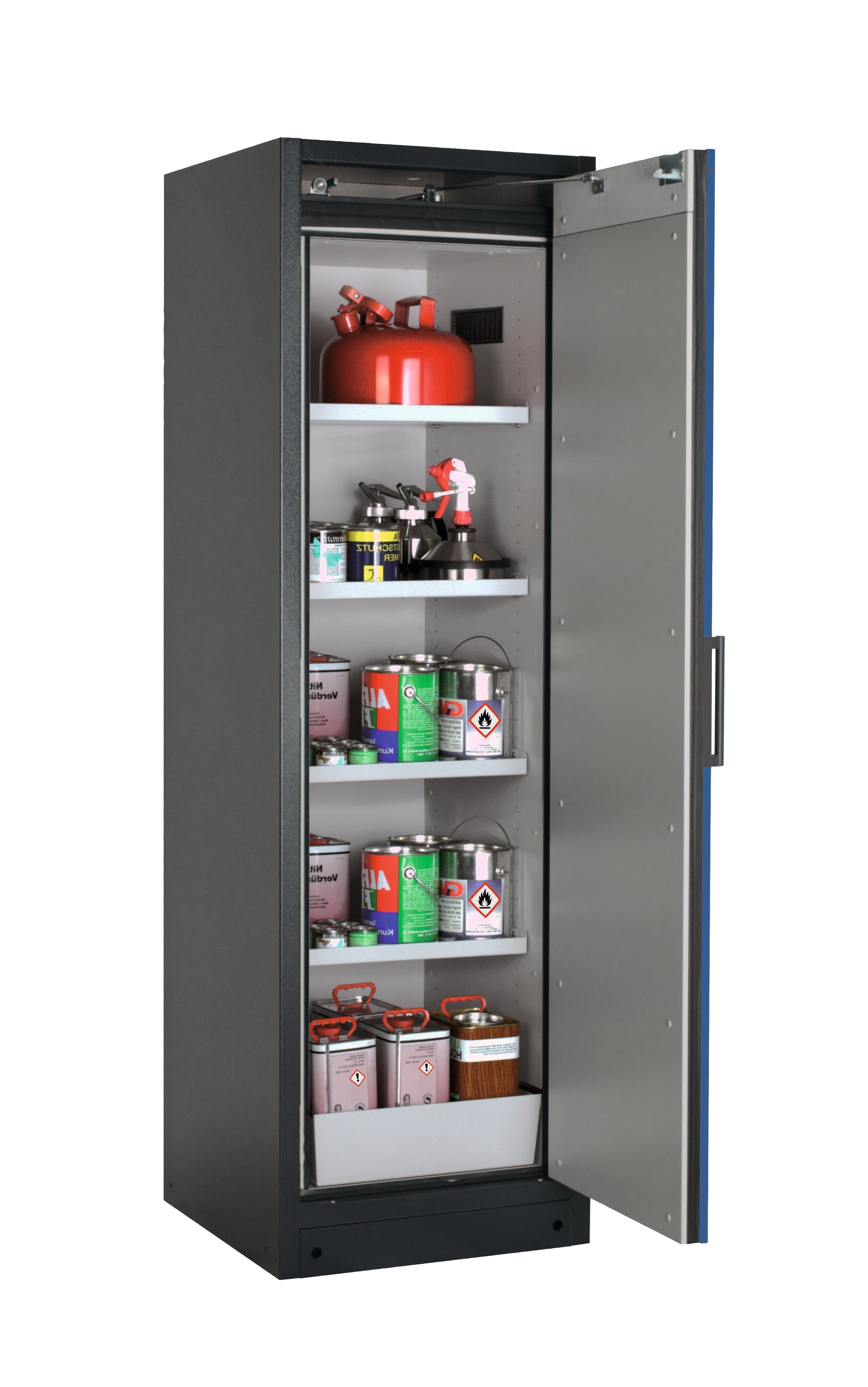 Typ 90 Sicherheitsschrank Q-PEGASUS-90 Modell Q90.195.060.WDACR in enzianblau RAL 5010 mit 4x Fachboden Standard (Stahlblech)