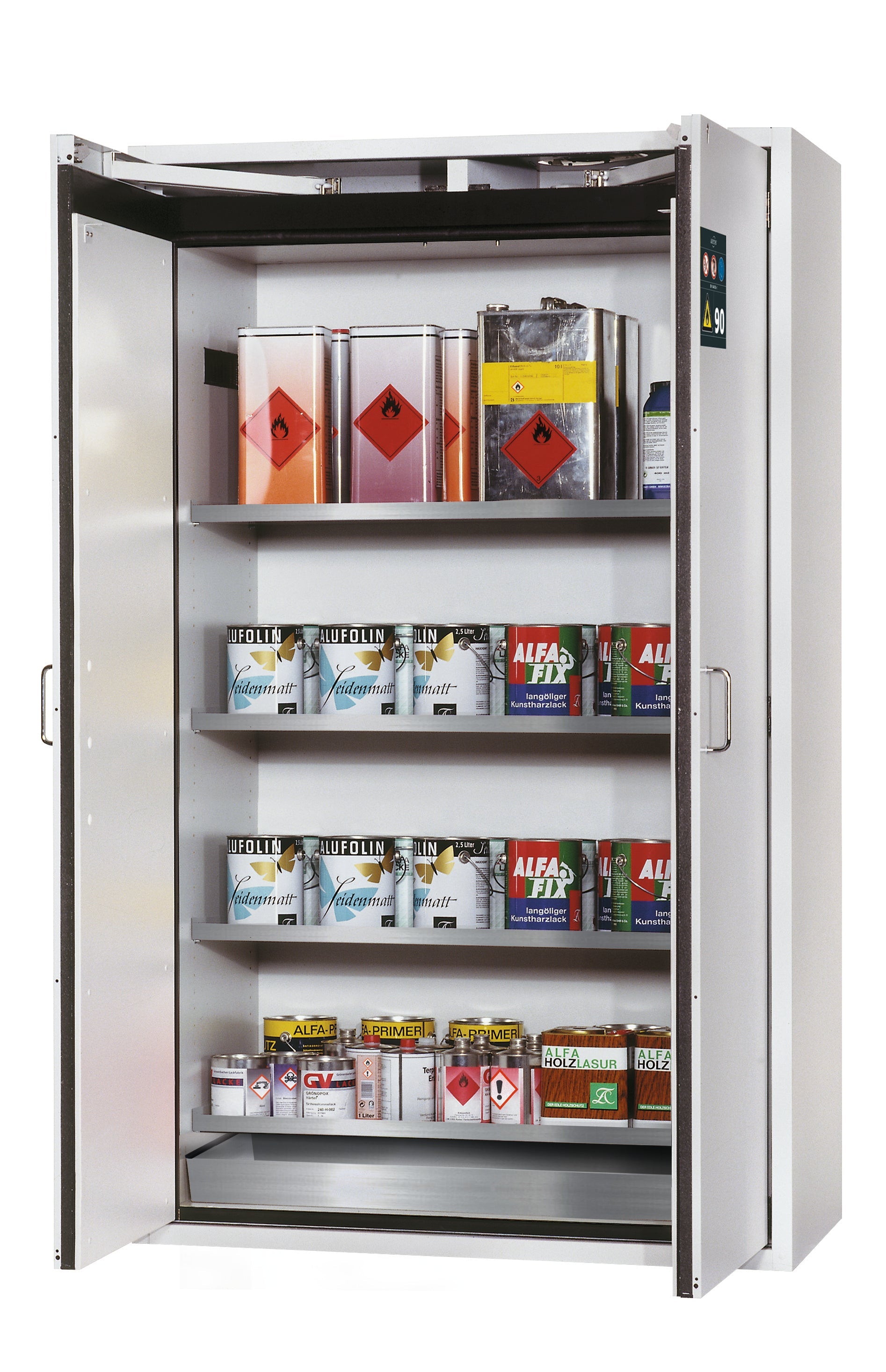 Type 90 Armoires de sécurité S-CLASSIC modèle S90.196.120 en gris clair RAL 7035 avec 4x étagères standard (acier inoxydable 1.4301)