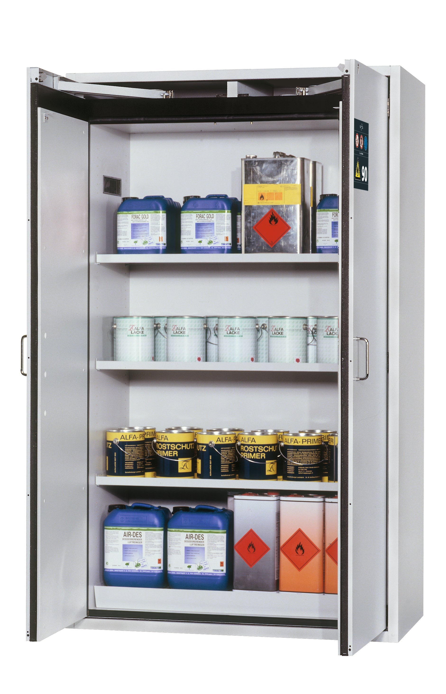 Type 90 Armoires de sécurité S-CLASSIC modèle S90.196.120 en gris clair RAL 7035 avec 3x étagères standard (tôle d'acier)