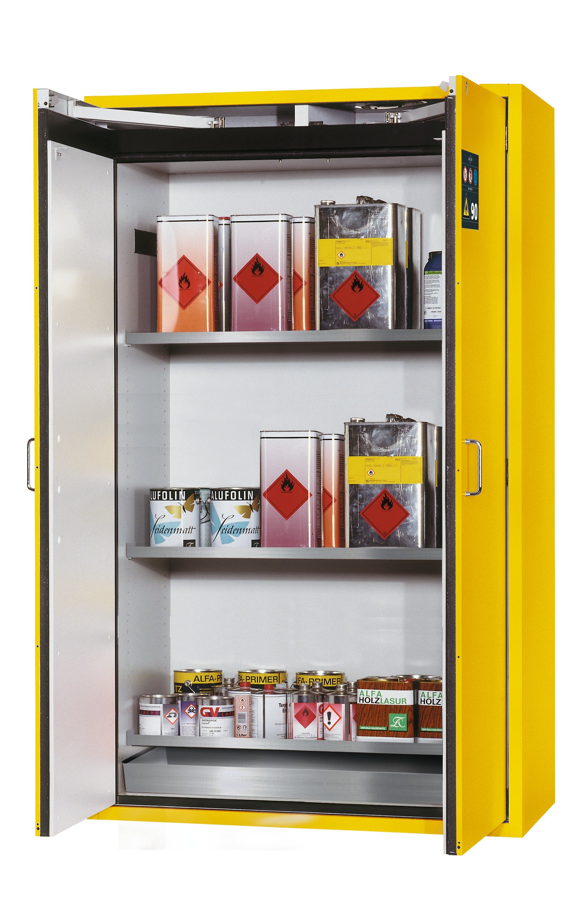 Type 90 Armoires de sécurité S-CLASSIC modèle S90.196.120 en or jaune RAL 1004 avec 3x étagères standard (acier inoxydable 1.4301)