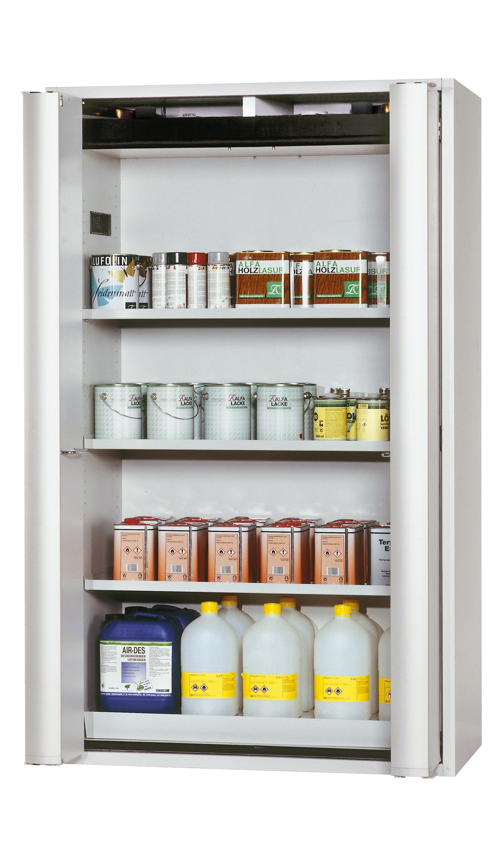 Typ 90 Sicherheitsschrank S-PHOENIX-90 Modell S90.196.120.FDAS in lichtgrau RAL 7035 mit 3x Fachboden Standard (Stahlblech)