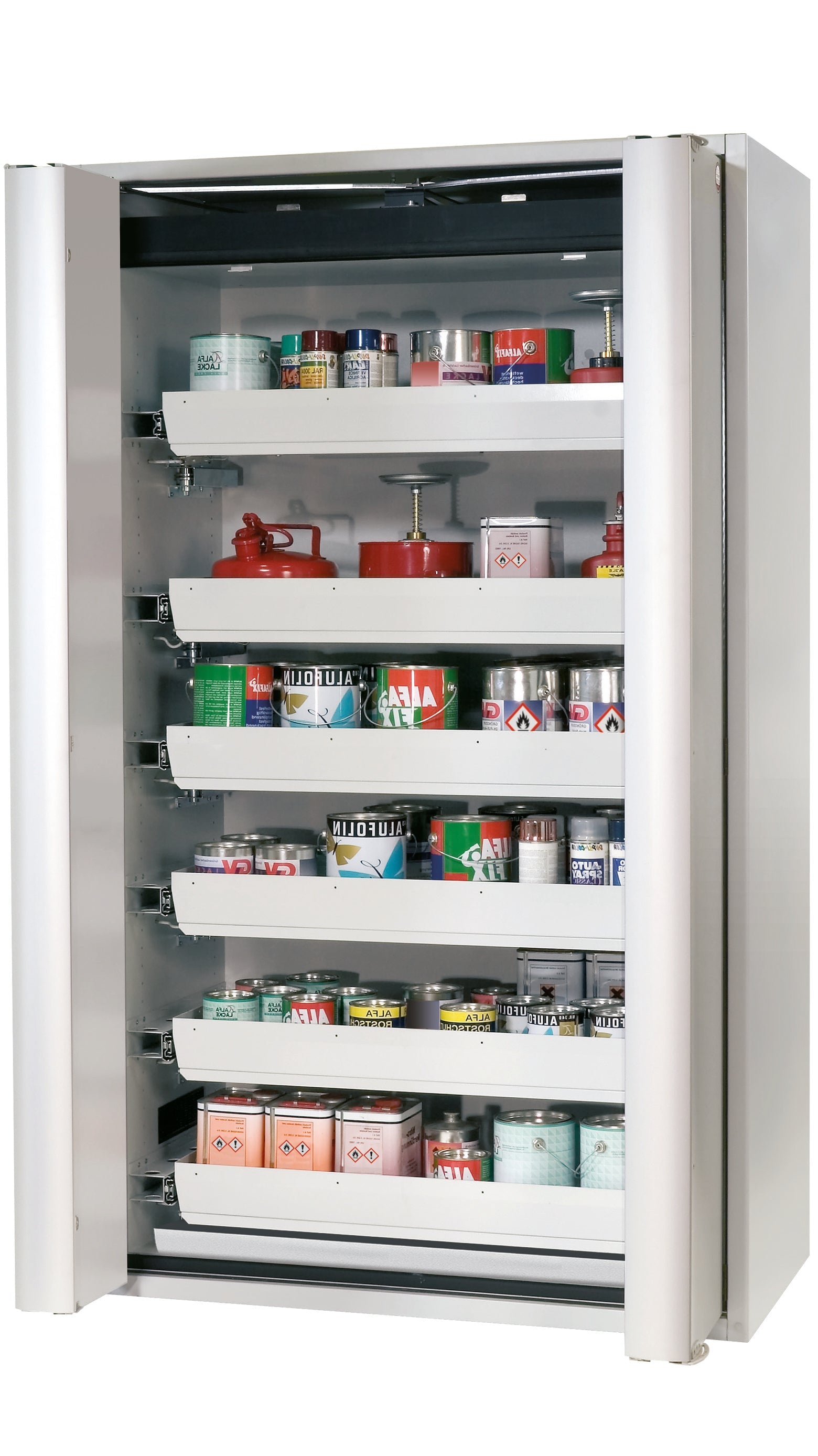 Type 90 safety storage cabinet S-PHOENIX Vol.2-90 model S90.196.120.FDAC in light grey RAL 7035 with 6x drawer (standard) (sheet steel),