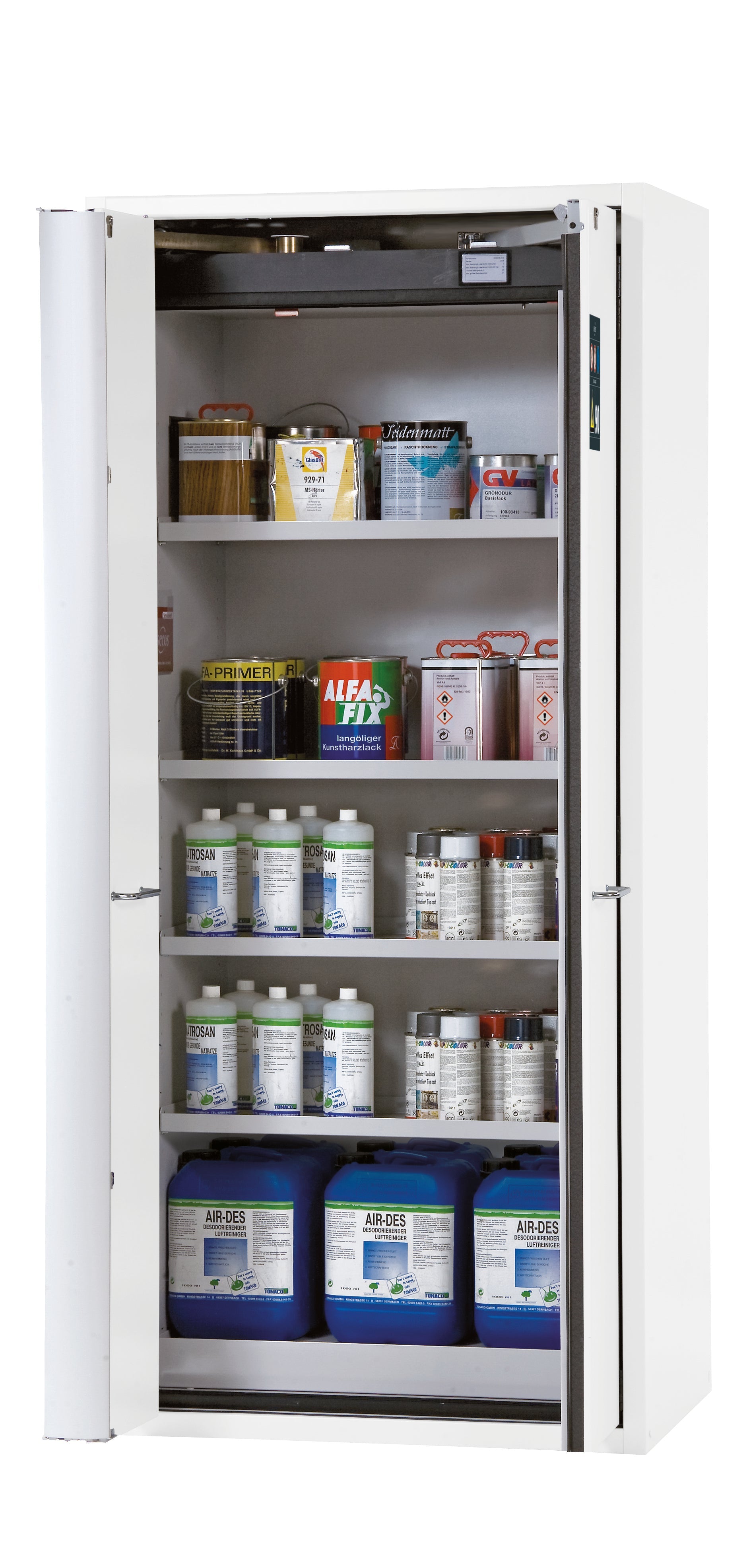 Typ 90 Sicherheitsschrank S-PHOENIX-90 Modell S90.196.090.FWAS in laborweiss (ähnl. RAL 9016) mit 4x Fachboden Standard (Stahlblech)