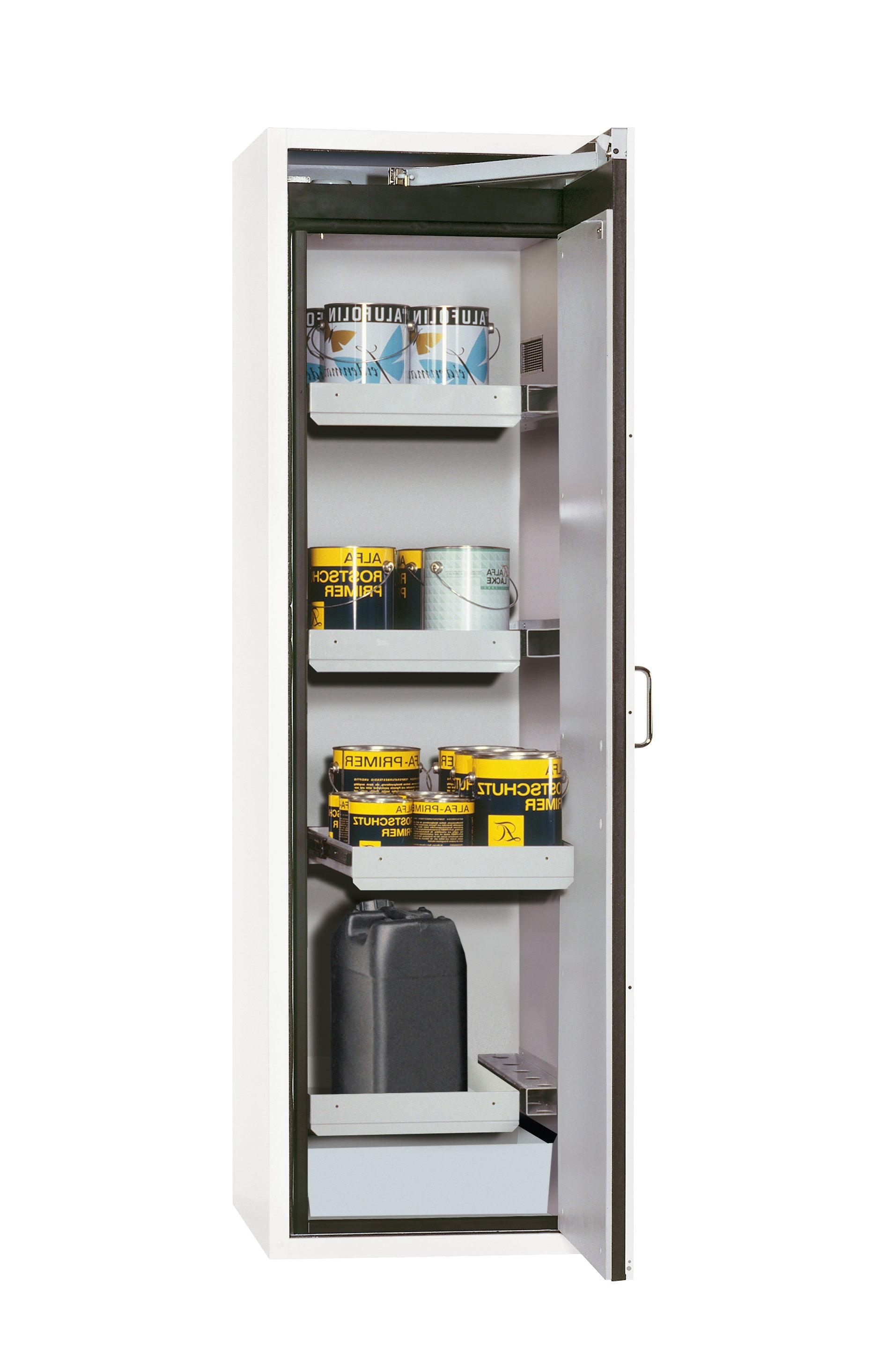 Type 90 safety cabinet S-CLASSIC-90 model S90.196.060.WDASR in laboratory white (similar to RAL 9016) with 3x standard pull-out tray (sheet steel)