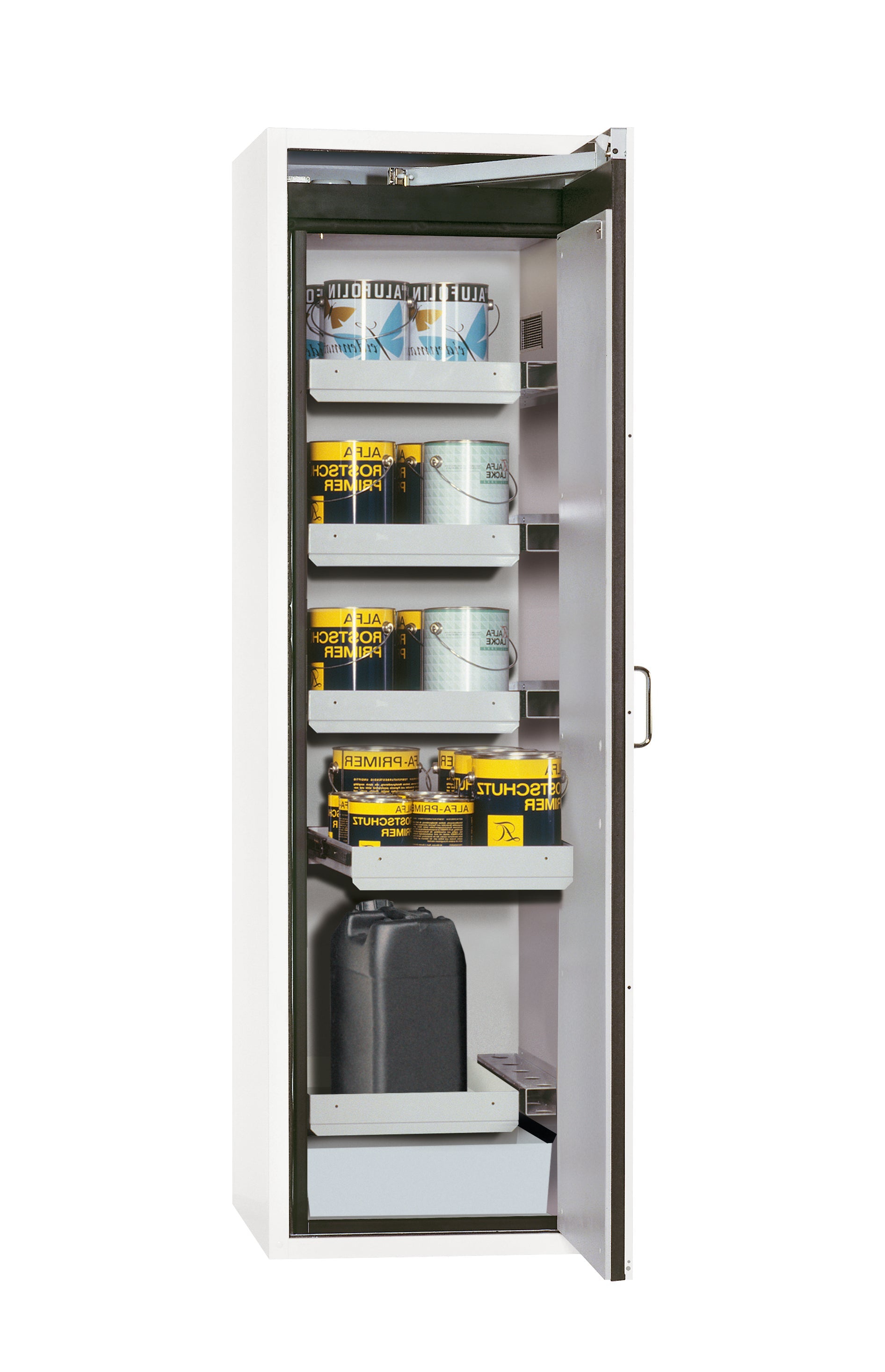 Type 90 safety cabinet S-CLASSIC-90 model S90.196.060.WDASR in laboratory white (similar to RAL 9016) with 4x standard pull-out tray (sheet steel)
