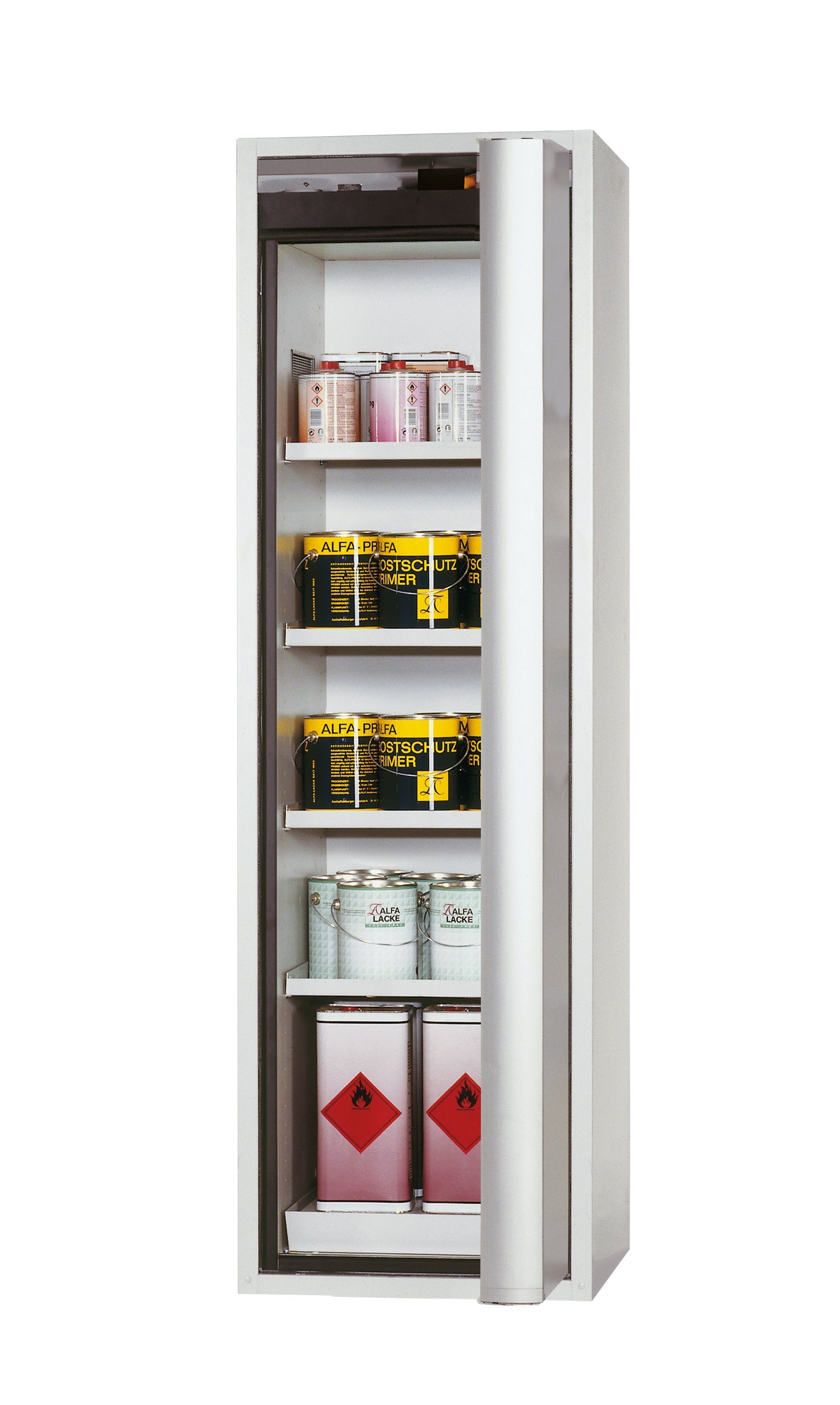 Typ 90 Sicherheitsschrank S-PHOENIX-90 Modell S90.196.060.FDASR in lichtgrau RAL 7035 mit 4x Fachboden Standard (Stahlblech)