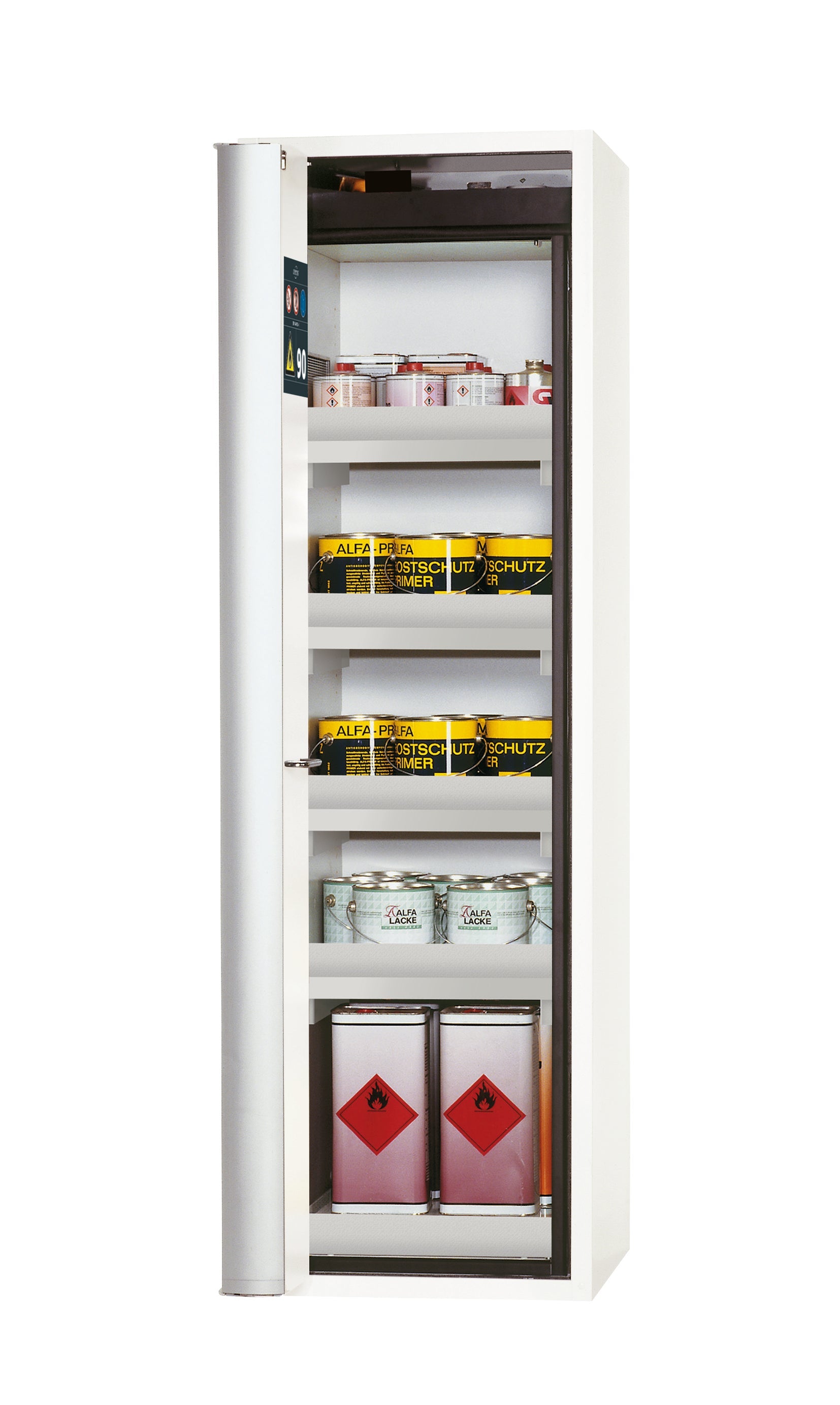 Typ 90 Sicherheitsschrank S-PHOENIX Vol.2-90 Modell S90.196.060.FDAC in laborweiss (ähnl. RAL 9016) mit 4x Wannenboden Standard (Polypropylen)