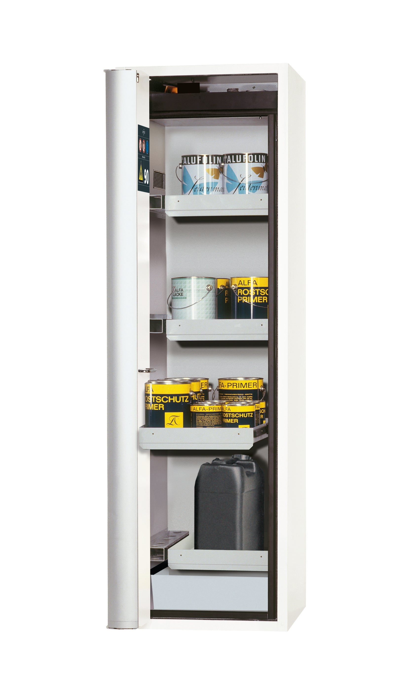 Typ 90 Sicherheitsschrank S-PHOENIX-90 Modell S90.196.060.FDAS in laborweiss (ähnl. RAL 9016) mit 3x Auszugswanne Standard (Stahlblech)