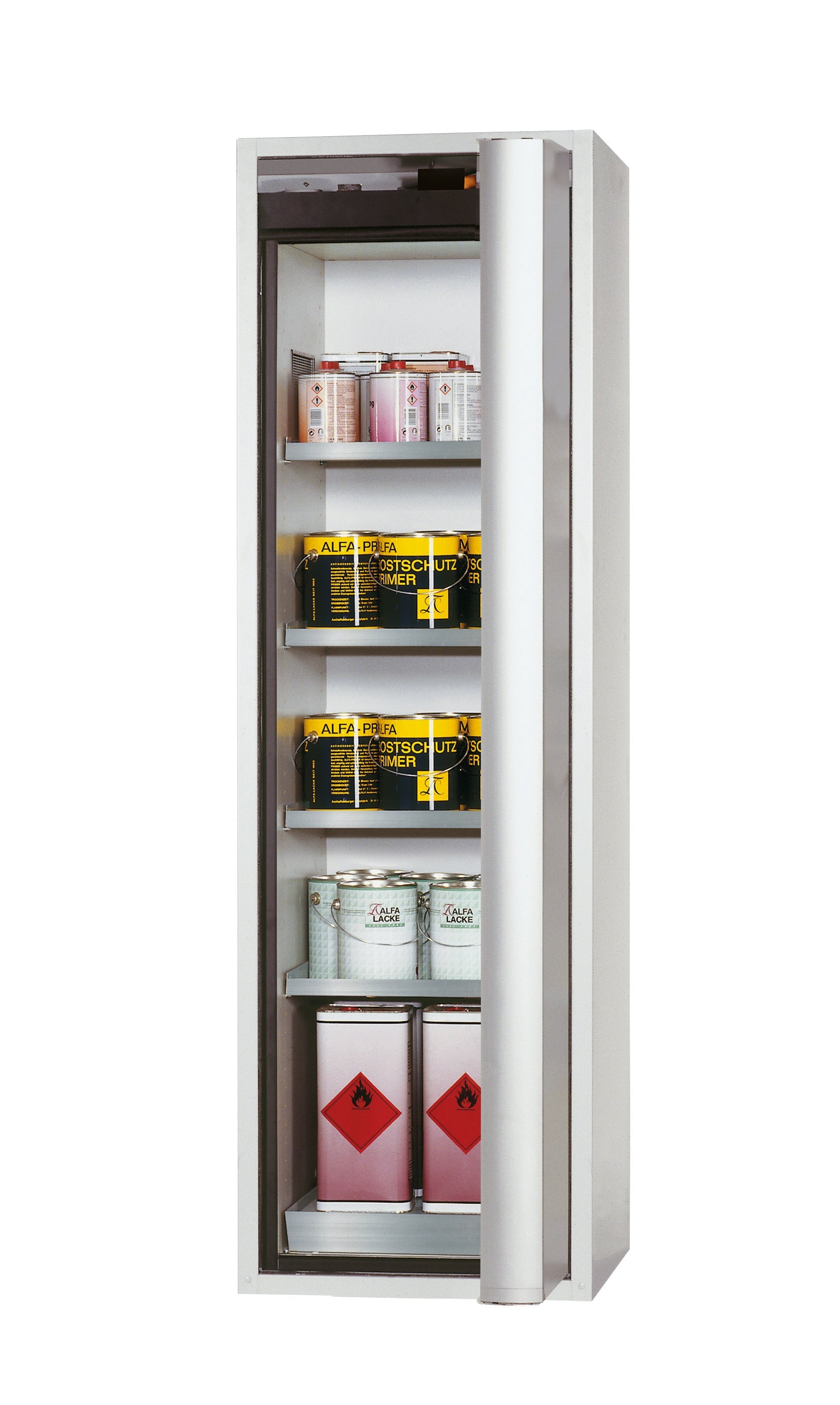 Typ 90 Sicherheitsschrank S-PHOENIX Vol.2-90 Modell S90.196.060.FDACR in lichtgrau RAL 7035 mit 4x Fachboden Standard (Edelstahl 1.4301)