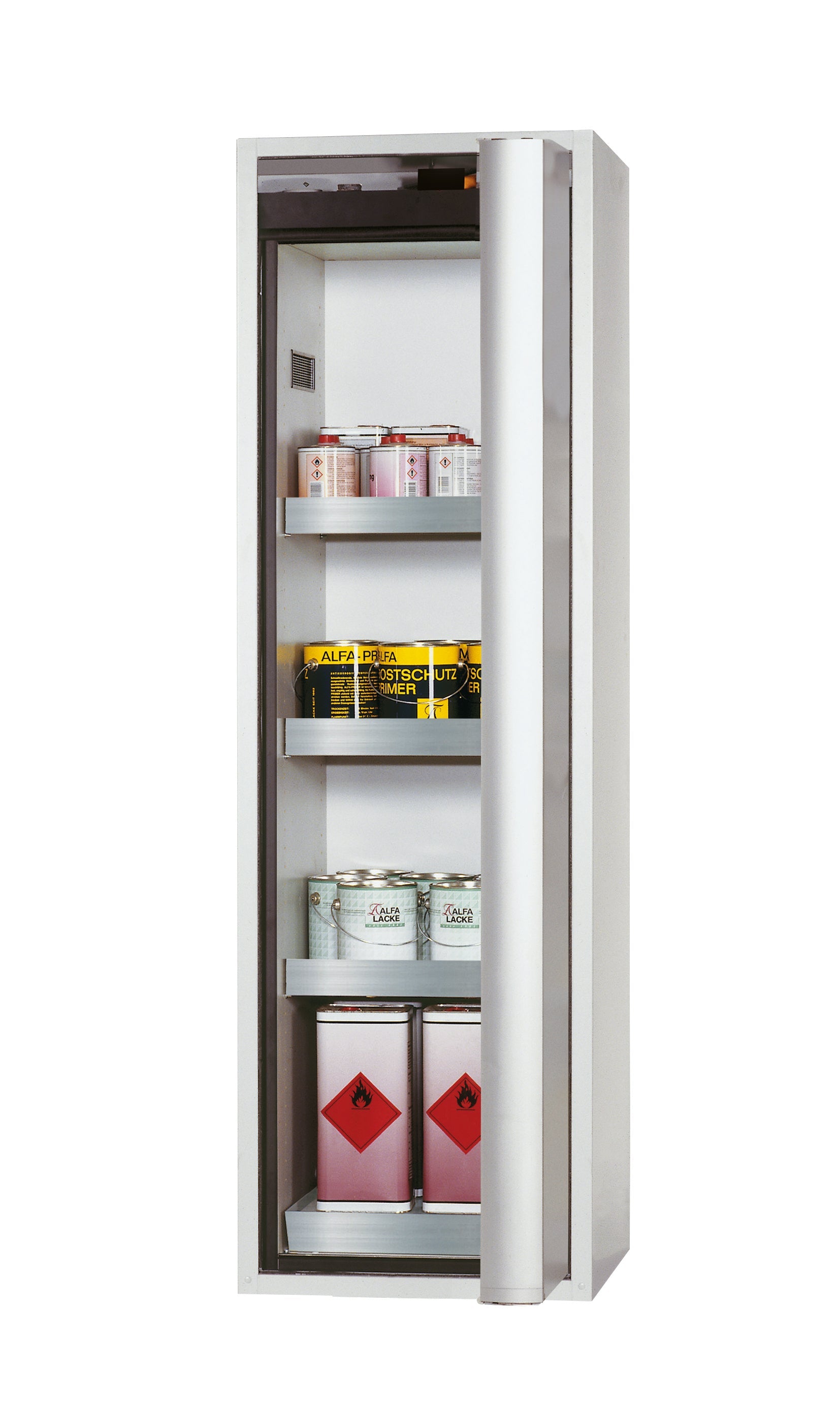 Typ 90 Sicherheitsschrank S-PHOENIX-90 Modell S90.196.060.FDASR in lichtgrau RAL 7035 mit 3x Wannenboden Standard (Edelstahl 1.4301)