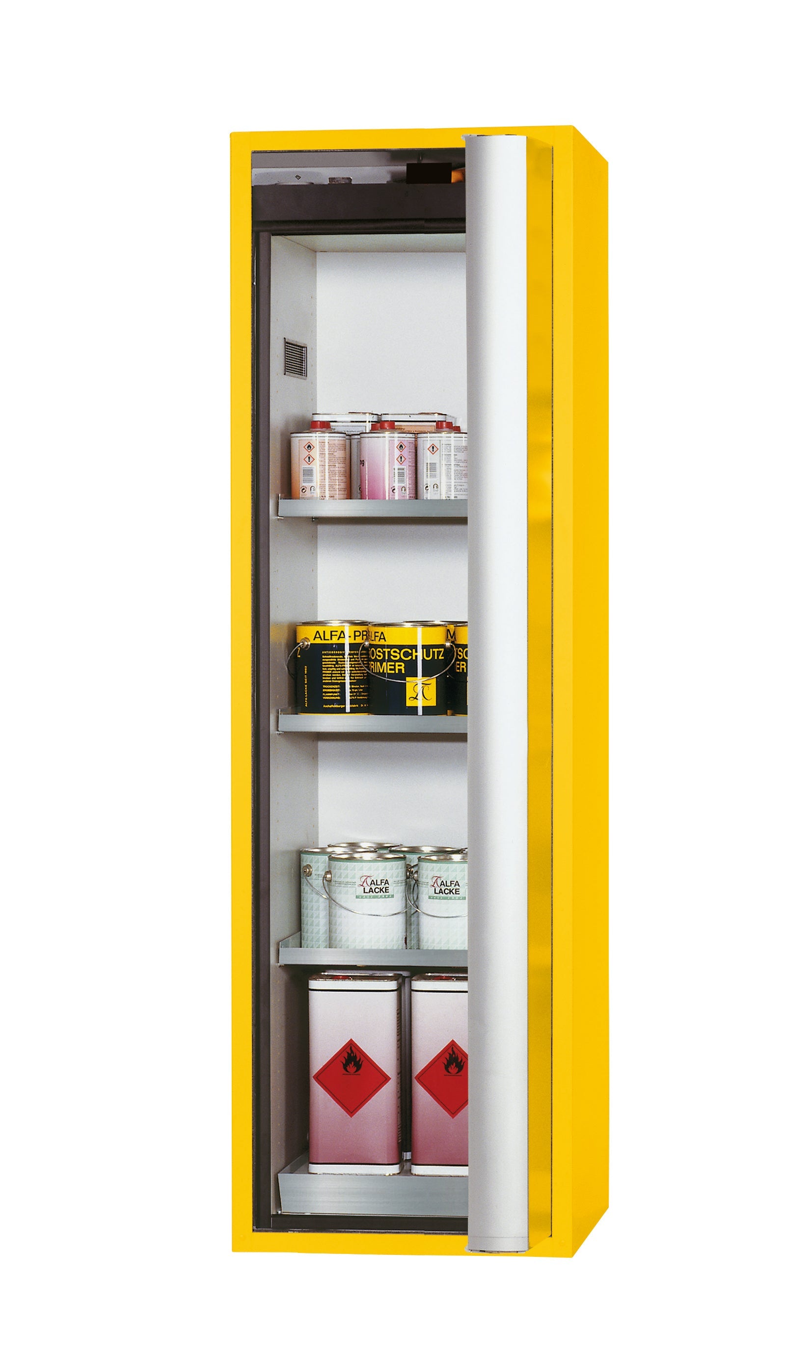Typ 90 Sicherheitsschrank S-PHOENIX Vol.2-90 Modell S90.196.060.FDACR in sicherheitsgelb RAL 1004 mit 3x Fachboden Standard (Edelstahl 1.4301)