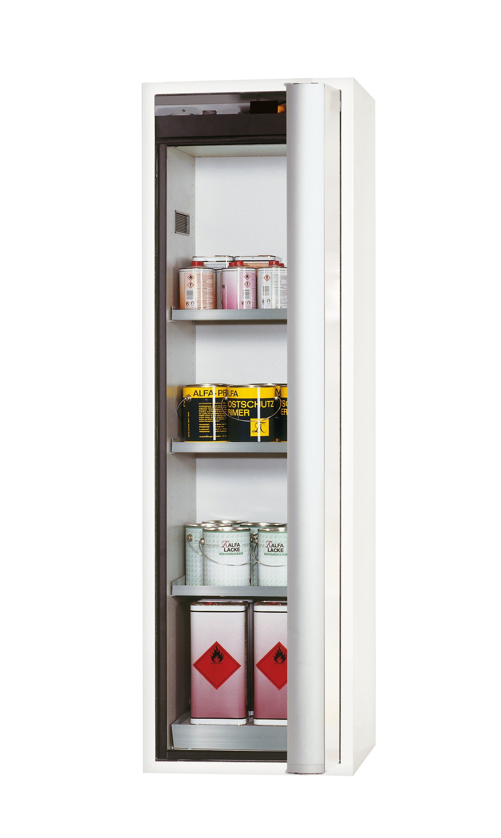 Typ 90 Sicherheitsschrank S-PHOENIX Vol.2-90 Modell S90.196.060.FDACR in laborweiss (ähnl. RAL 9016) mit 3x Fachboden Standard (Edelstahl 1.4301)
