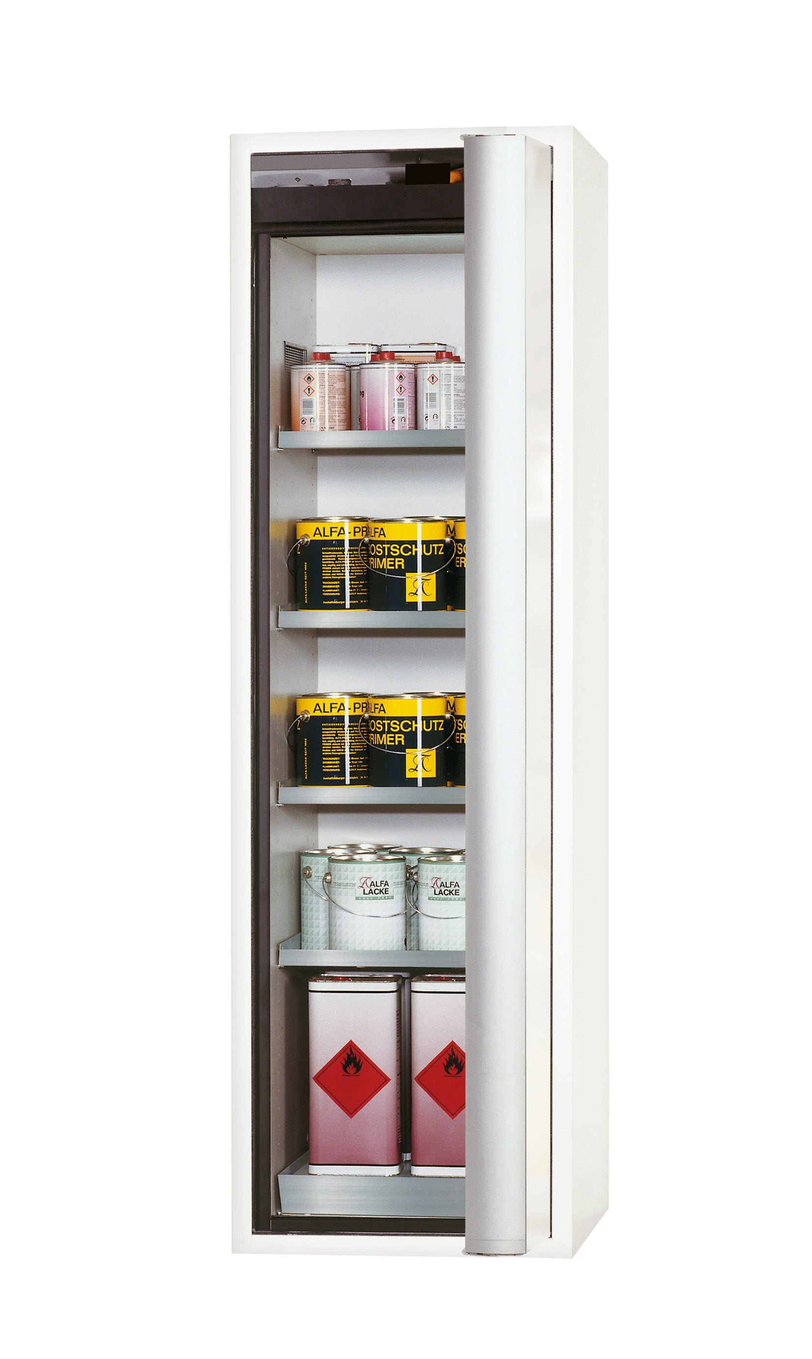 Typ 90 Sicherheitsschrank S-PHOENIX Vol.2-90 Modell S90.196.060.FDACR in laborweiss (ähnl. RAL 9016) mit 4x Fachboden Standard (Edelstahl 1.4301)