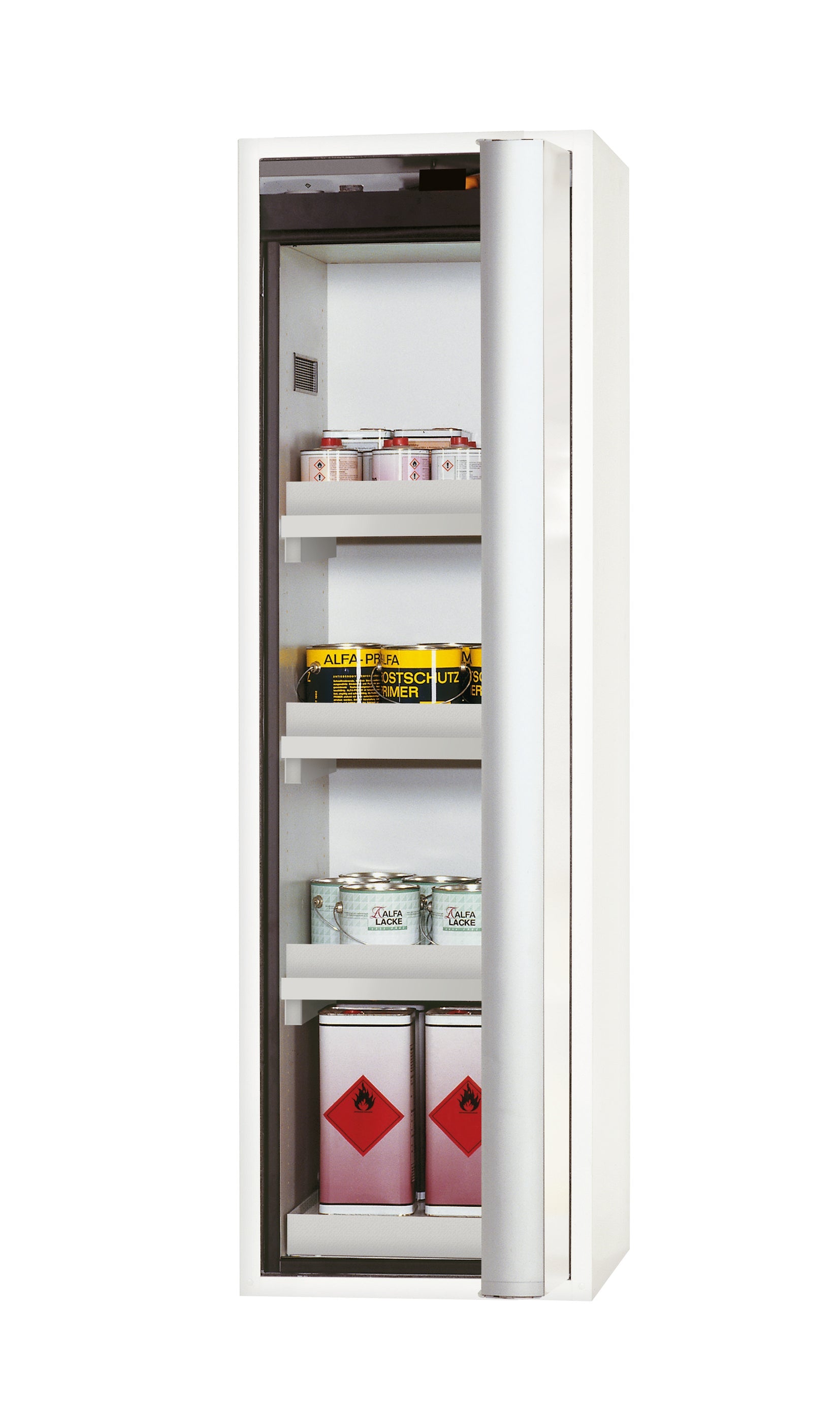 Typ 90 Sicherheitsschrank S-PHOENIX Vol.2-90 Modell S90.196.060.FDACR in laborweiss (ähnl. RAL 9016) mit 3x Wannenboden Standard (Polypropylen)