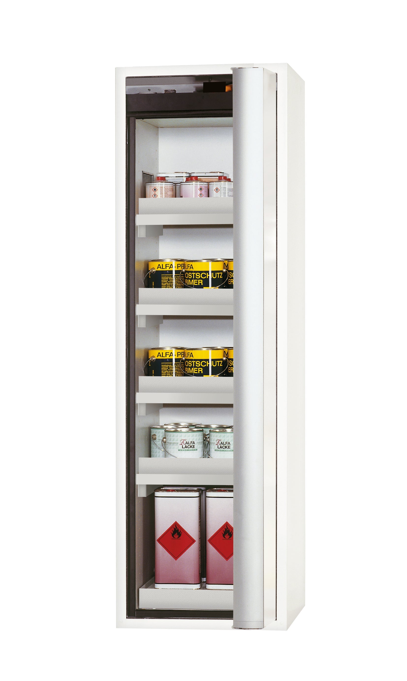 Typ 90 Sicherheitsschrank S-PHOENIX-90 Modell S90.196.060.FDASR in laborweiss (ähnl. RAL 9016) mit 4x Wannenboden Standard (Polypropylen)