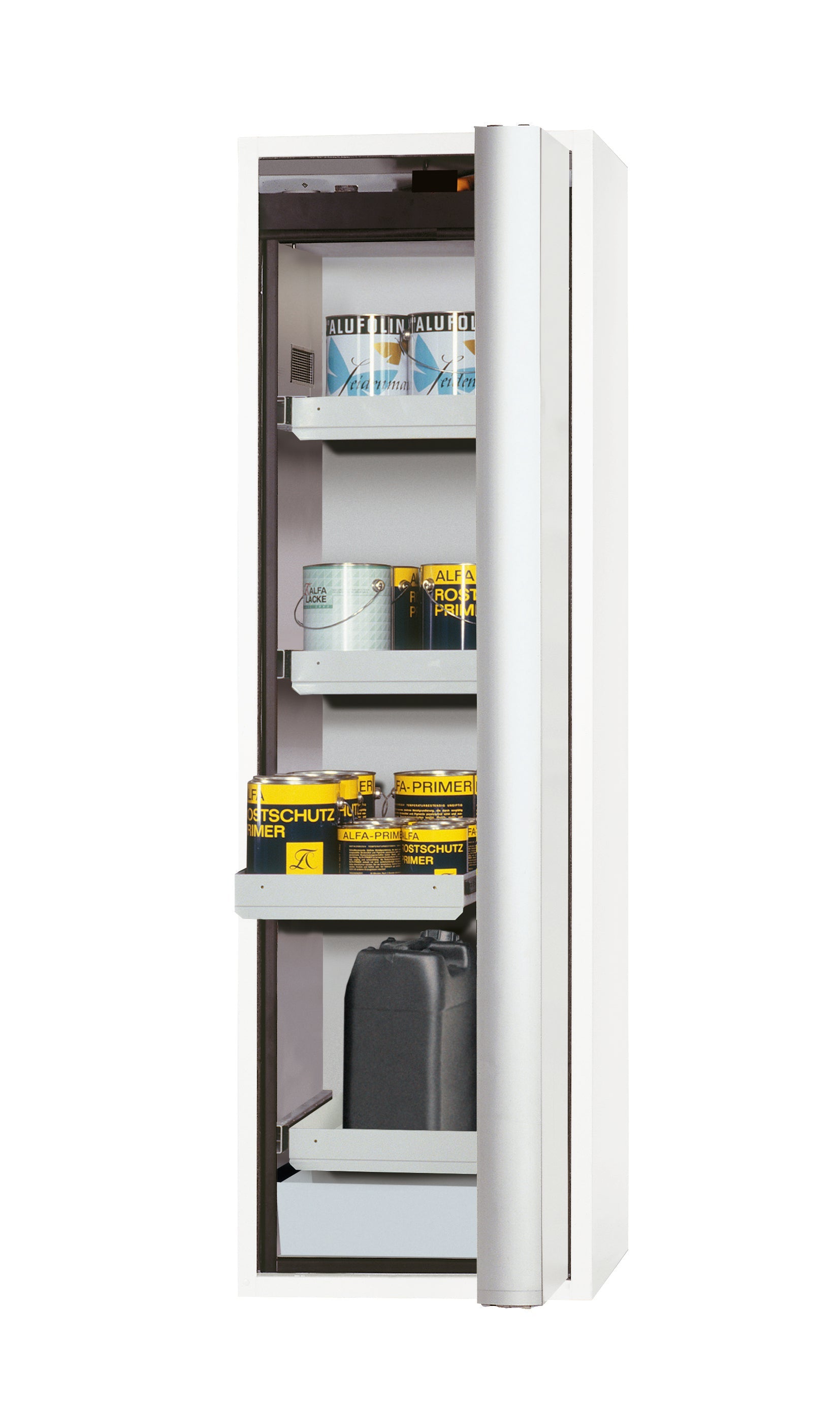 Typ 90 Sicherheitsschrank S-PHOENIX Vol.2-90 Modell S90.196.060.FDACR in laborweiss (ähnl. RAL 9016) mit 3x Auszugswanne Standard (Stahlblech)
