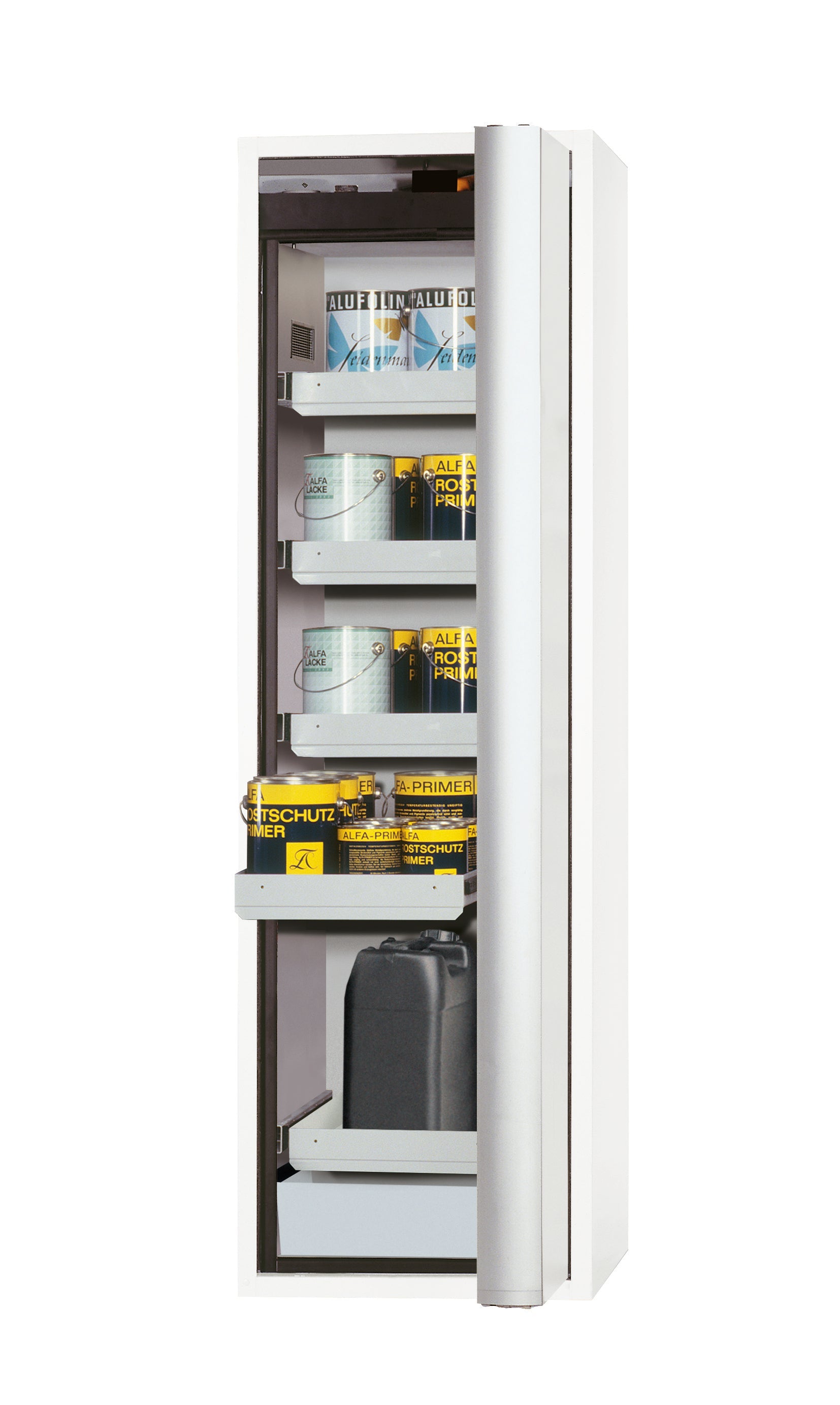 Typ 90 Sicherheitsschrank S-PHOENIX-90 Modell S90.196.060.FDASR in laborweiss (ähnl. RAL 9016) mit 4x Auszugswanne Standard (Stahlblech)