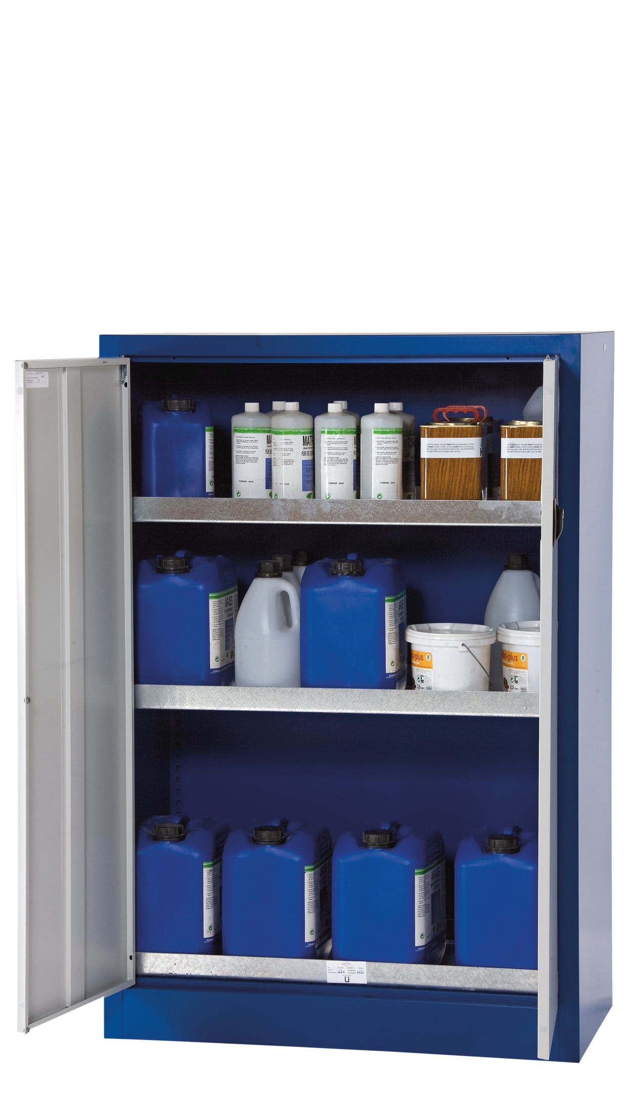 Umweltschrank E-CLASSIC Modell E.140.095 (àHP-Ausstattung) in lichtgrau RAL 7035 mit 2x Wannenboden Standard (Stahlblech)