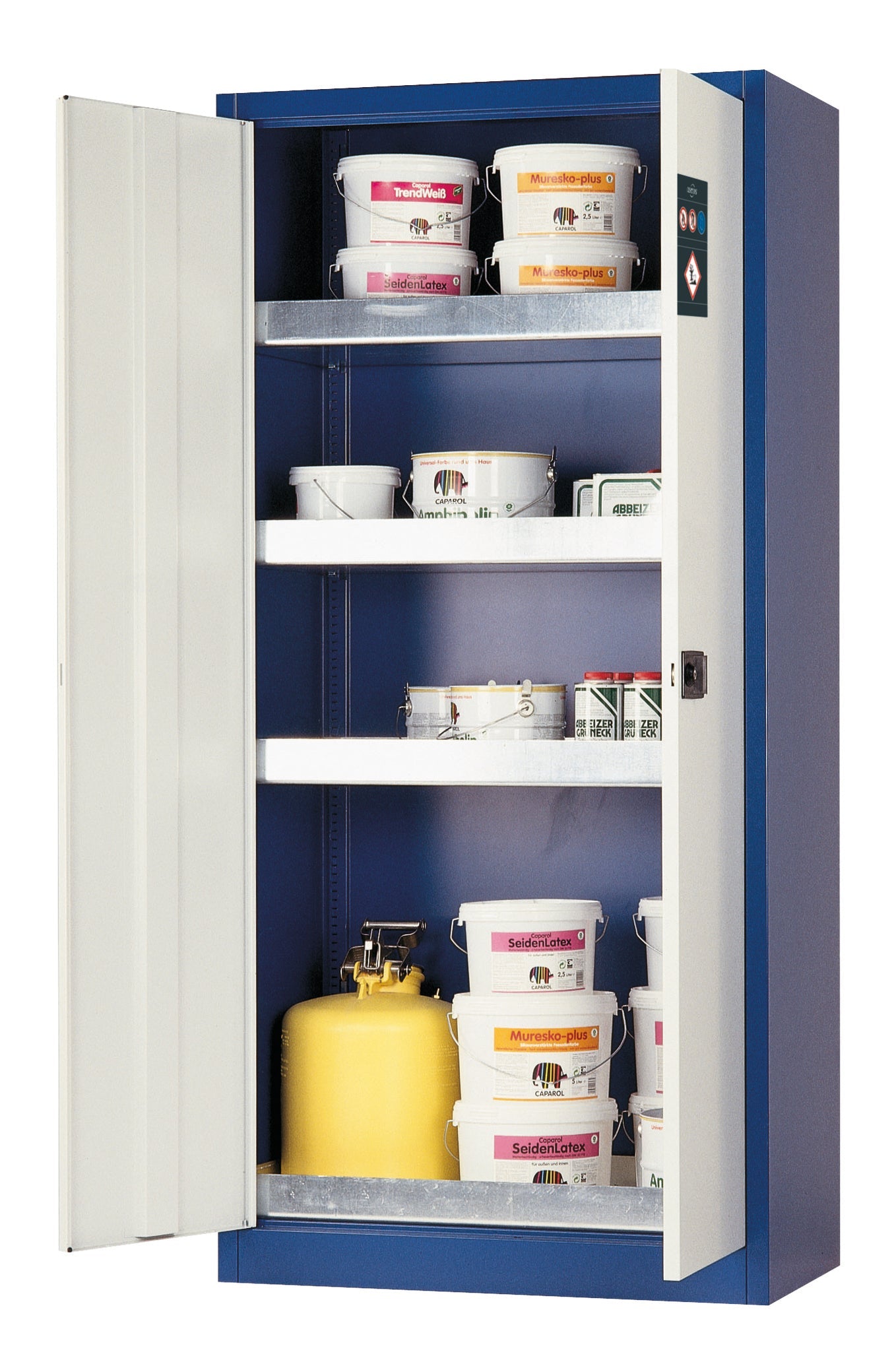 Umweltschrank E-CLASSIC Modell E.195.095.2 (àHP-Ausstattung) in lichtgrau RAL 7035 mit 3x Wannenboden STAWA-R (Stahlblech)