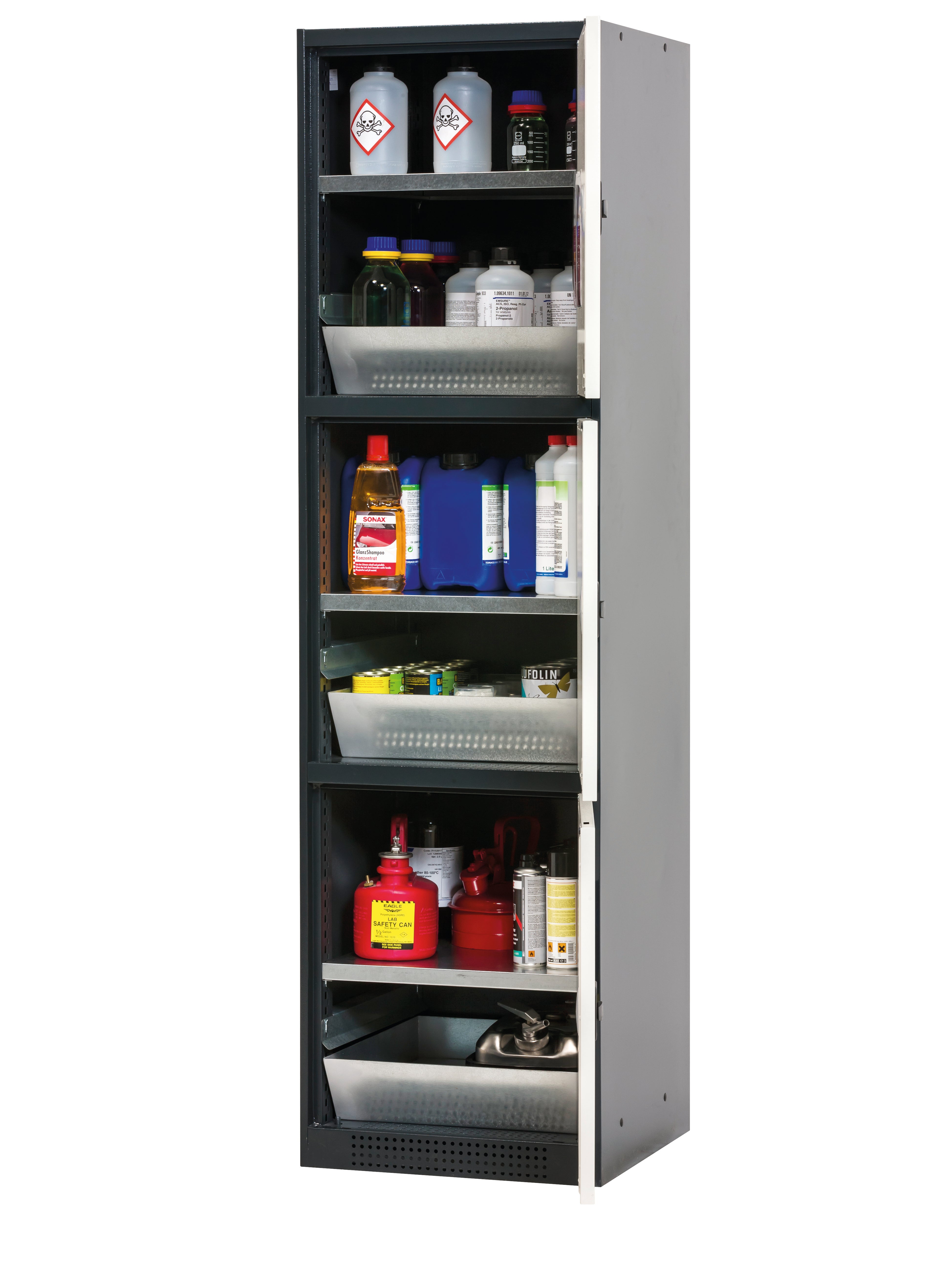 Armoire chimique CS-CLASSIC-MultiRisk modèle CS.195.054.MH.3WDR en blanc pur RAL 9010 avec 3x étagères standard (tôle d'acier)