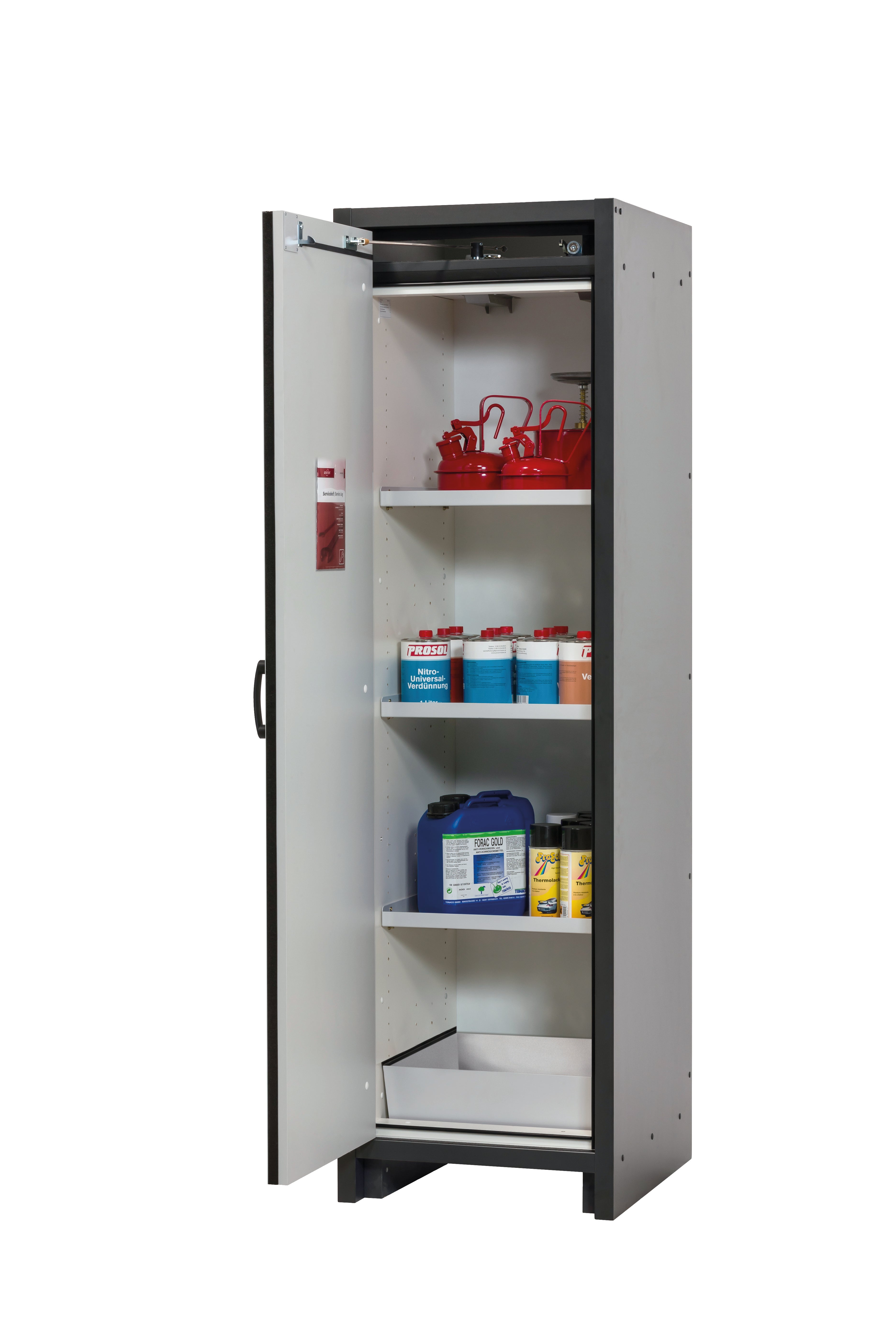 Type 30 safety cabinet Q-CLASSIC-30 model Q30.195.056 in light gray RAL 7035 with 3x standard shelves (sheet steel)