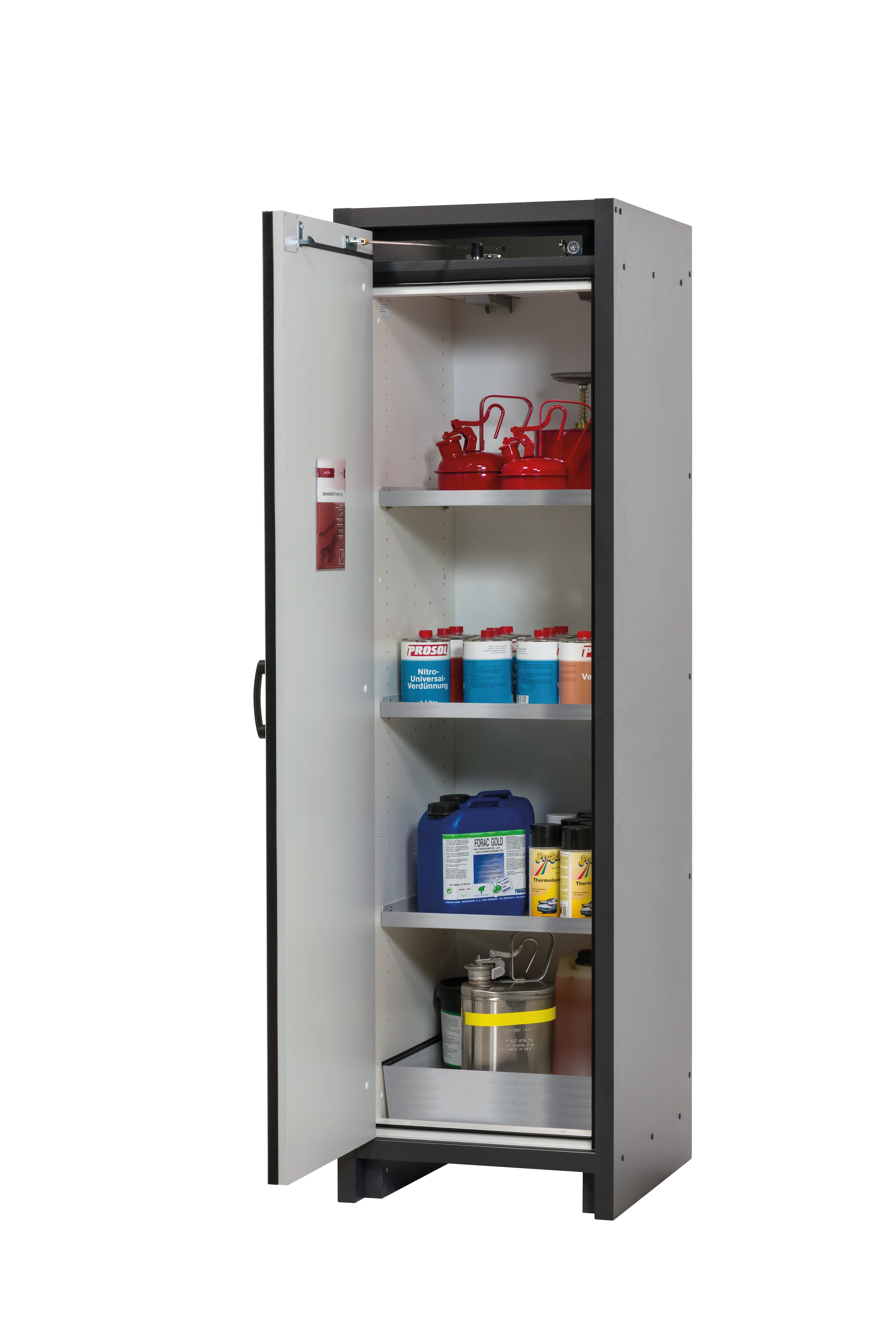 Type 30 safety cabinet Q-CLASSIC-30 model Q30.195.056 in light gray RAL 7035 with 3x standard shelves (stainless steel 1.4301)